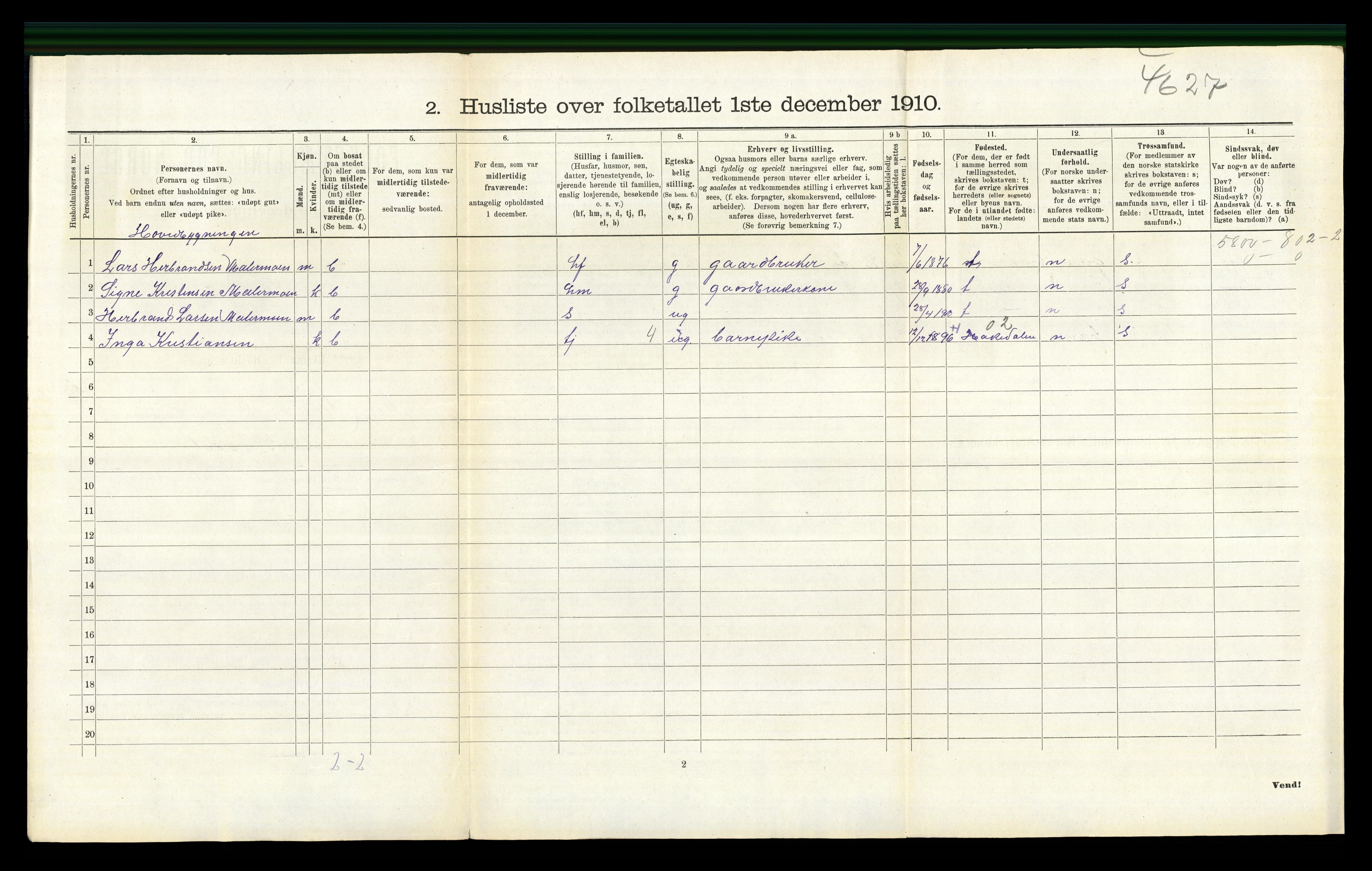 RA, 1910 census for Nes, 1910, p. 665