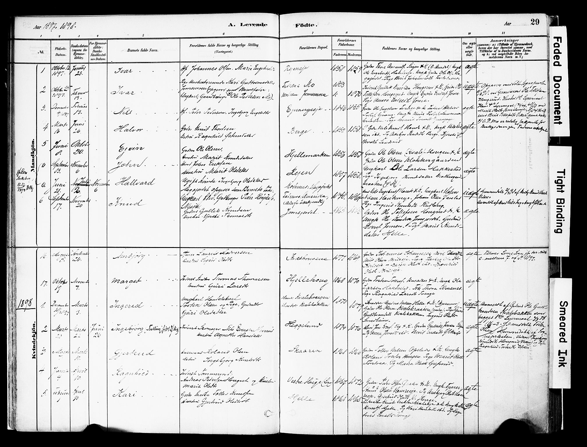 Vestre Slidre prestekontor, SAH/PREST-136/H/Ha/Haa/L0004: Parish register (official) no. 4, 1881-1911, p. 29