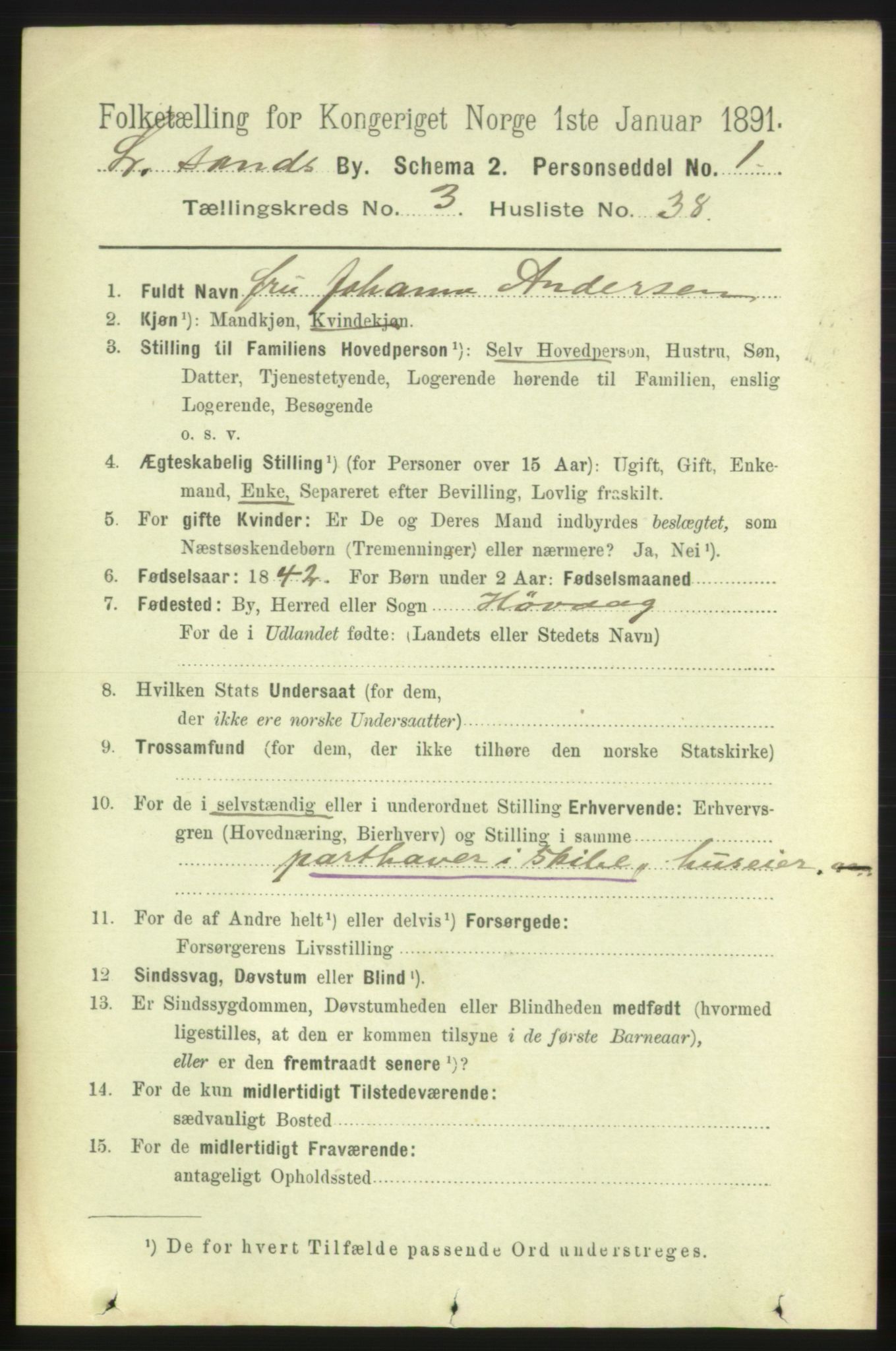 RA, 1891 census for 0905 Lillesand, 1891, p. 996
