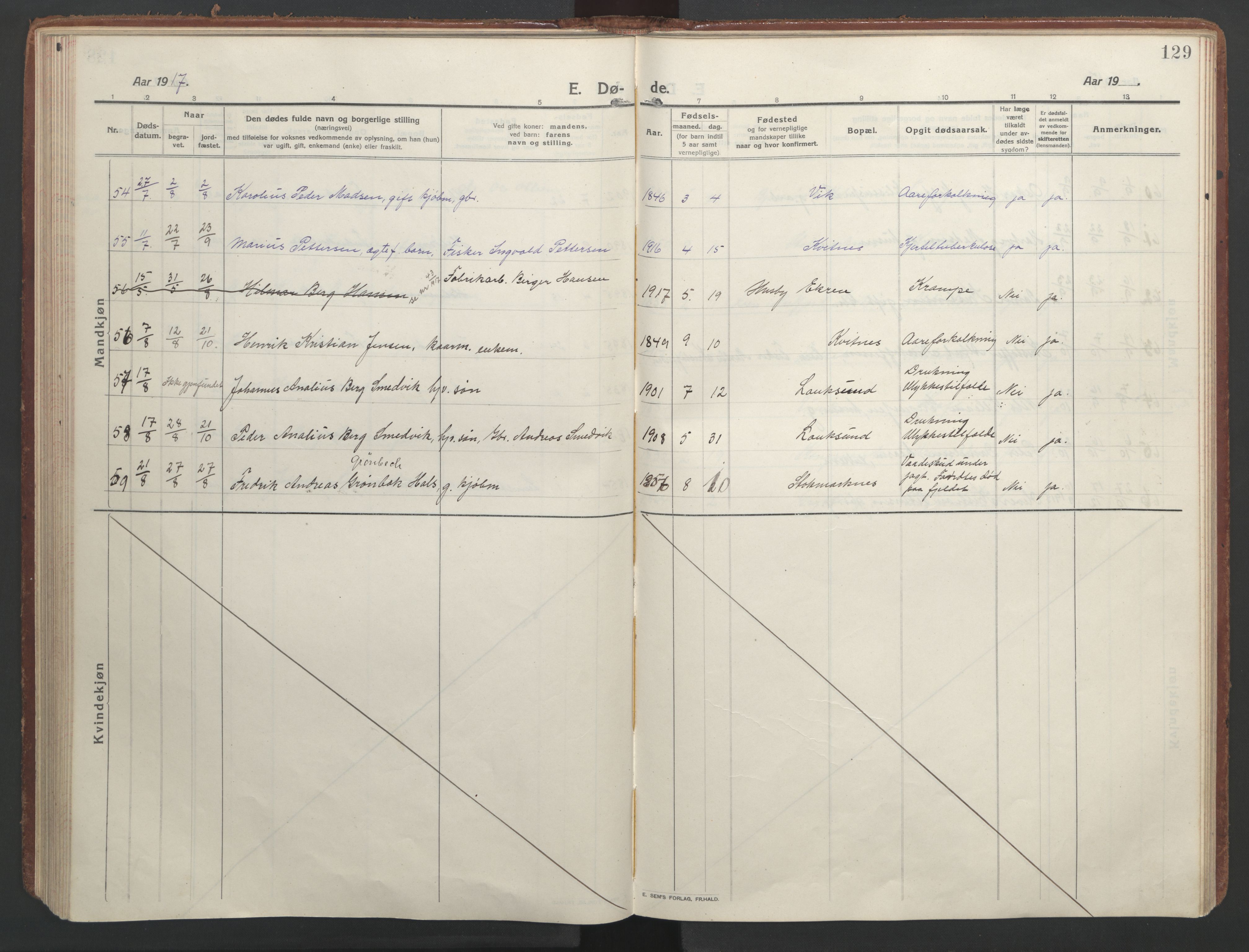 Ministerialprotokoller, klokkerbøker og fødselsregistre - Nordland, SAT/A-1459/888/L1251: Parish register (official) no. 888A17, 1913-1925, p. 129