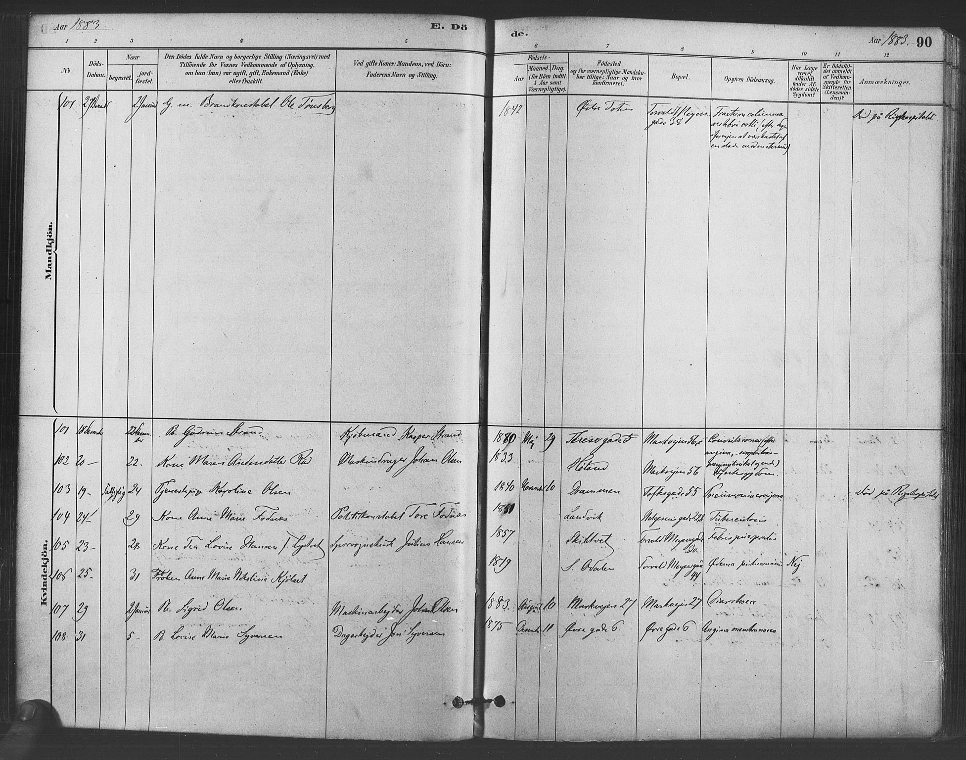 Paulus prestekontor Kirkebøker, AV/SAO-A-10871/F/Fa/L0005: Parish register (official) no. 5, 1879-1889, p. 90