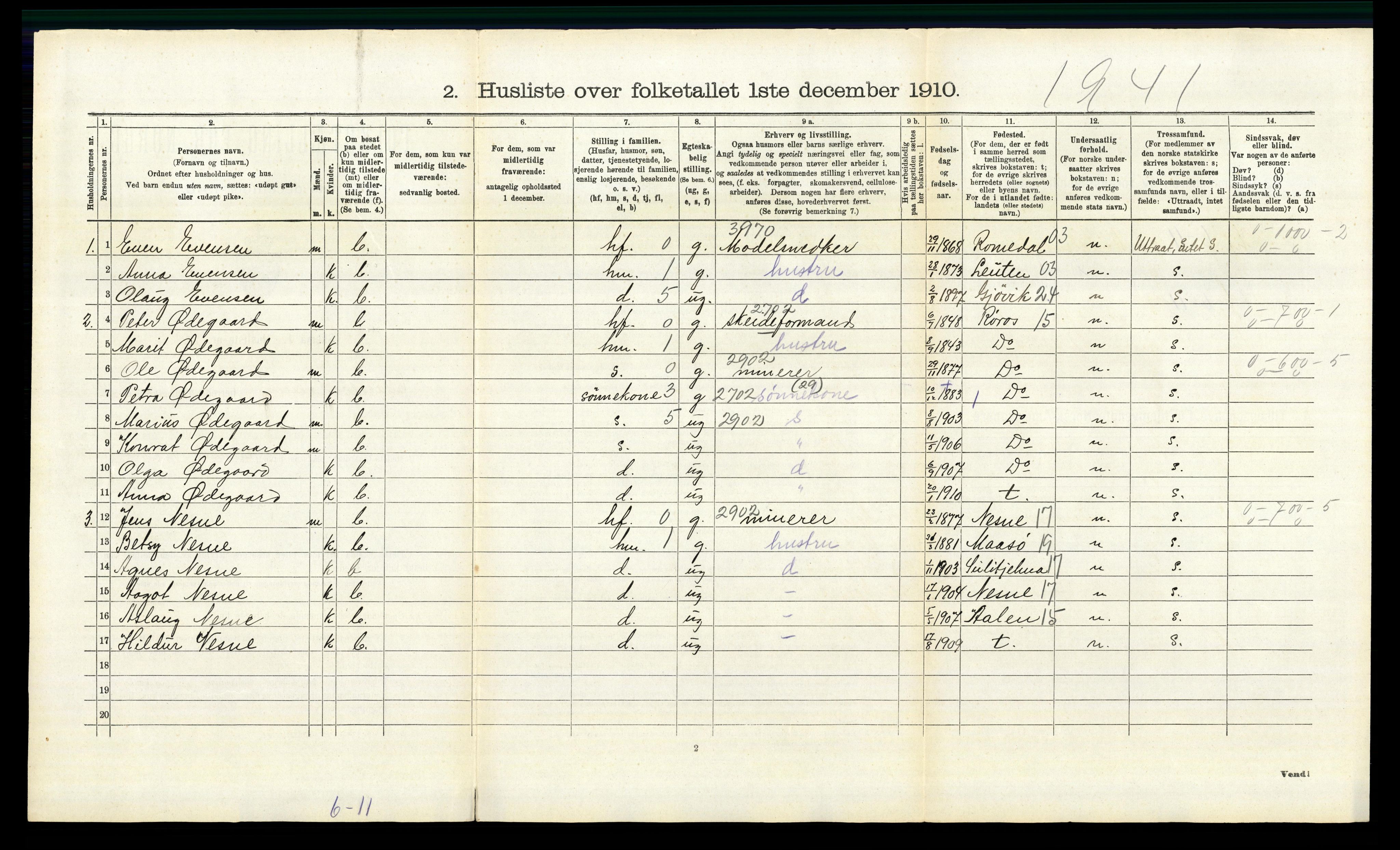 RA, 1910 census for Lille Elvedalen, 1910, p. 1120