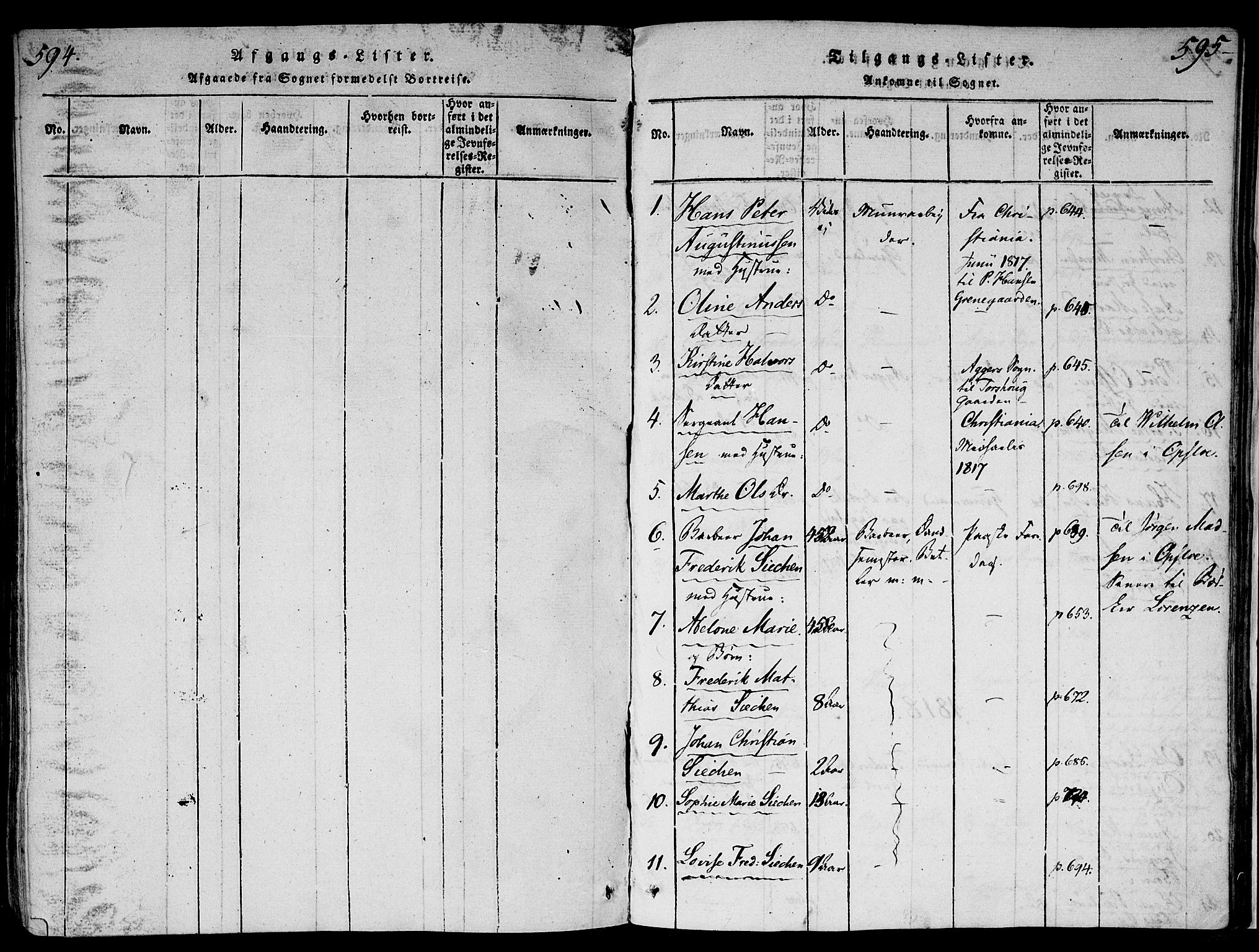 Gamlebyen prestekontor Kirkebøker, SAO/A-10884/F/Fa/L0002: Parish register (official) no. 2, 1817-1829, p. 594-595