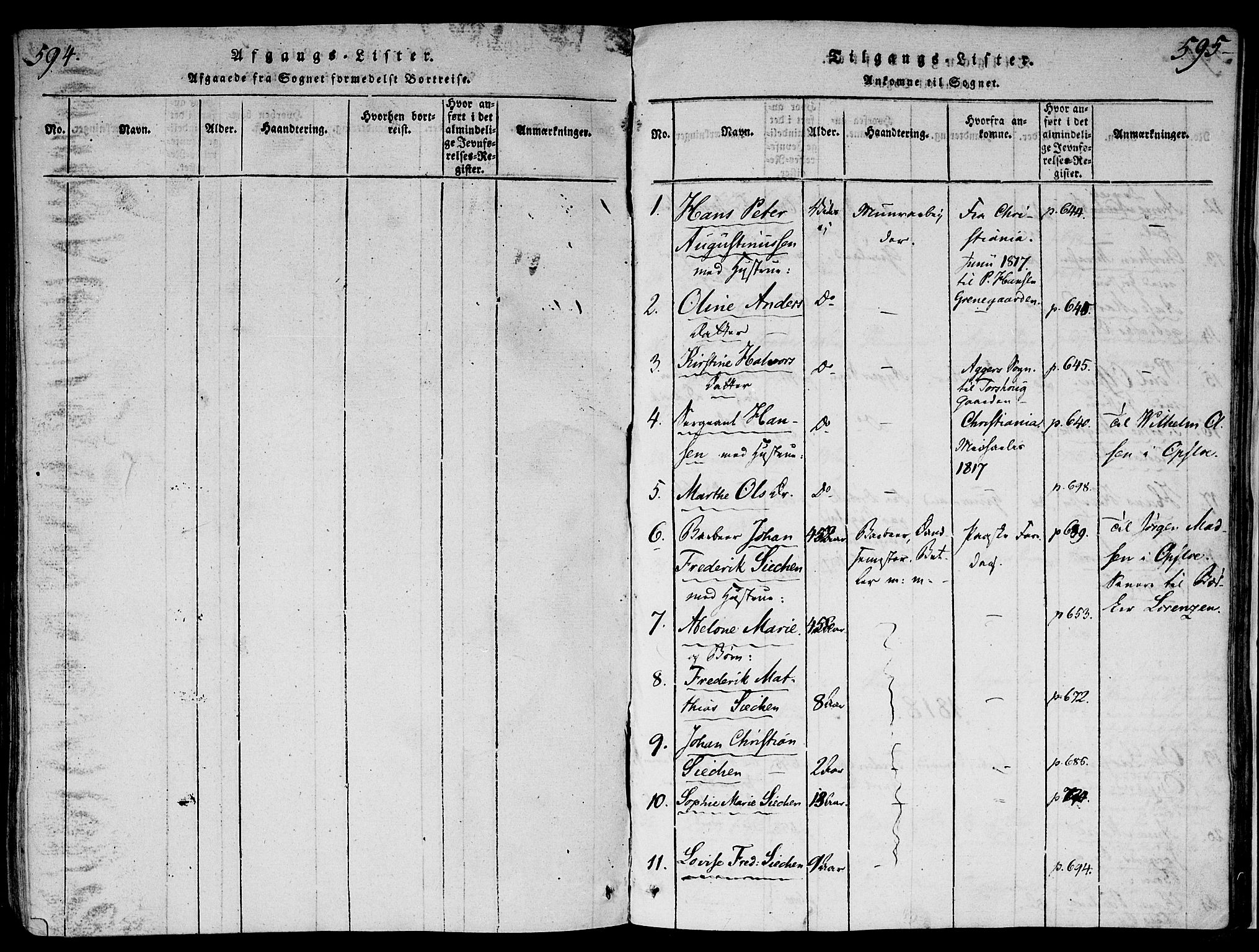 Gamlebyen prestekontor Kirkebøker, AV/SAO-A-10884/F/Fa/L0002: Parish register (official) no. 2, 1817-1829, p. 594-595