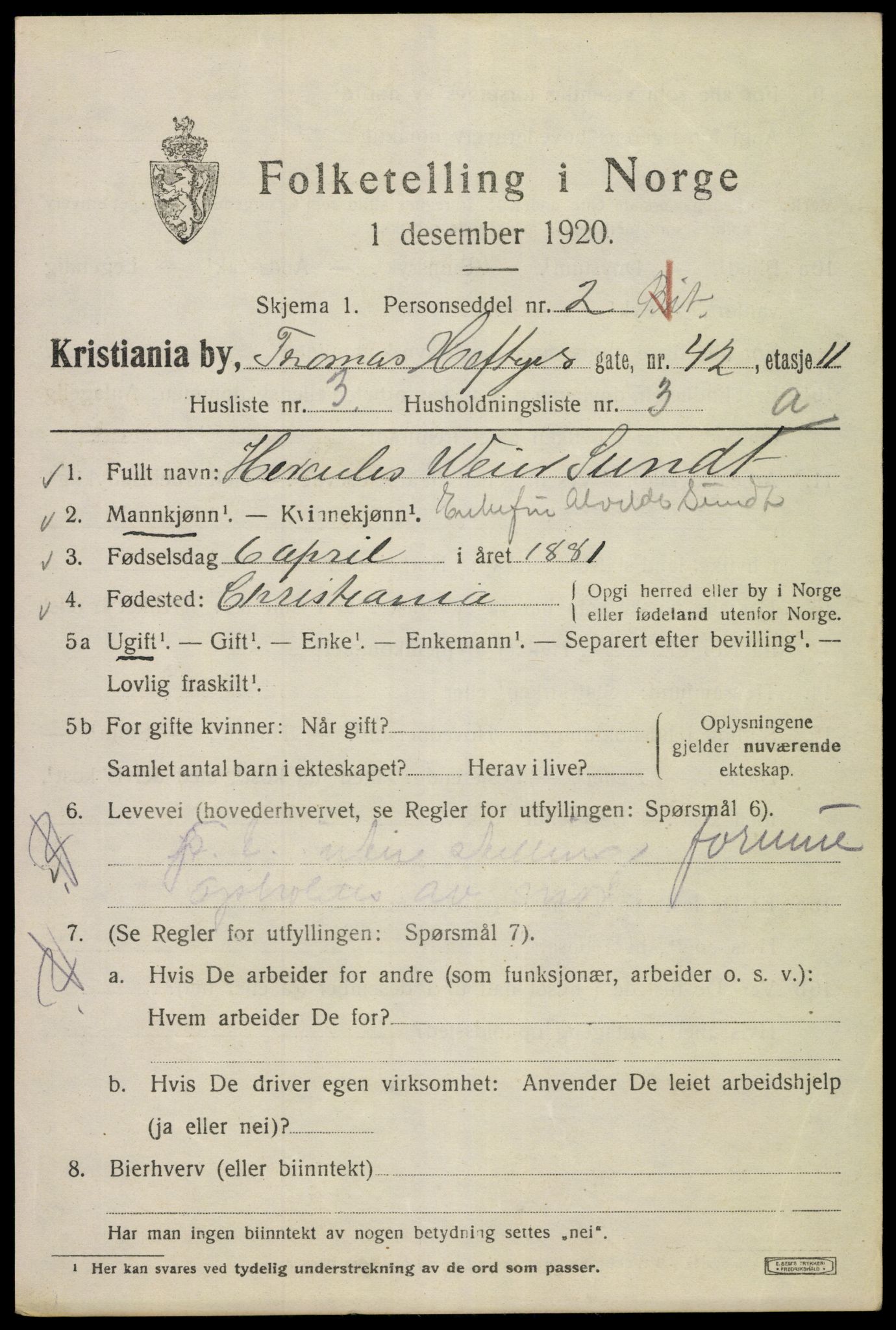 SAO, 1920 census for Kristiania, 1920, p. 571539