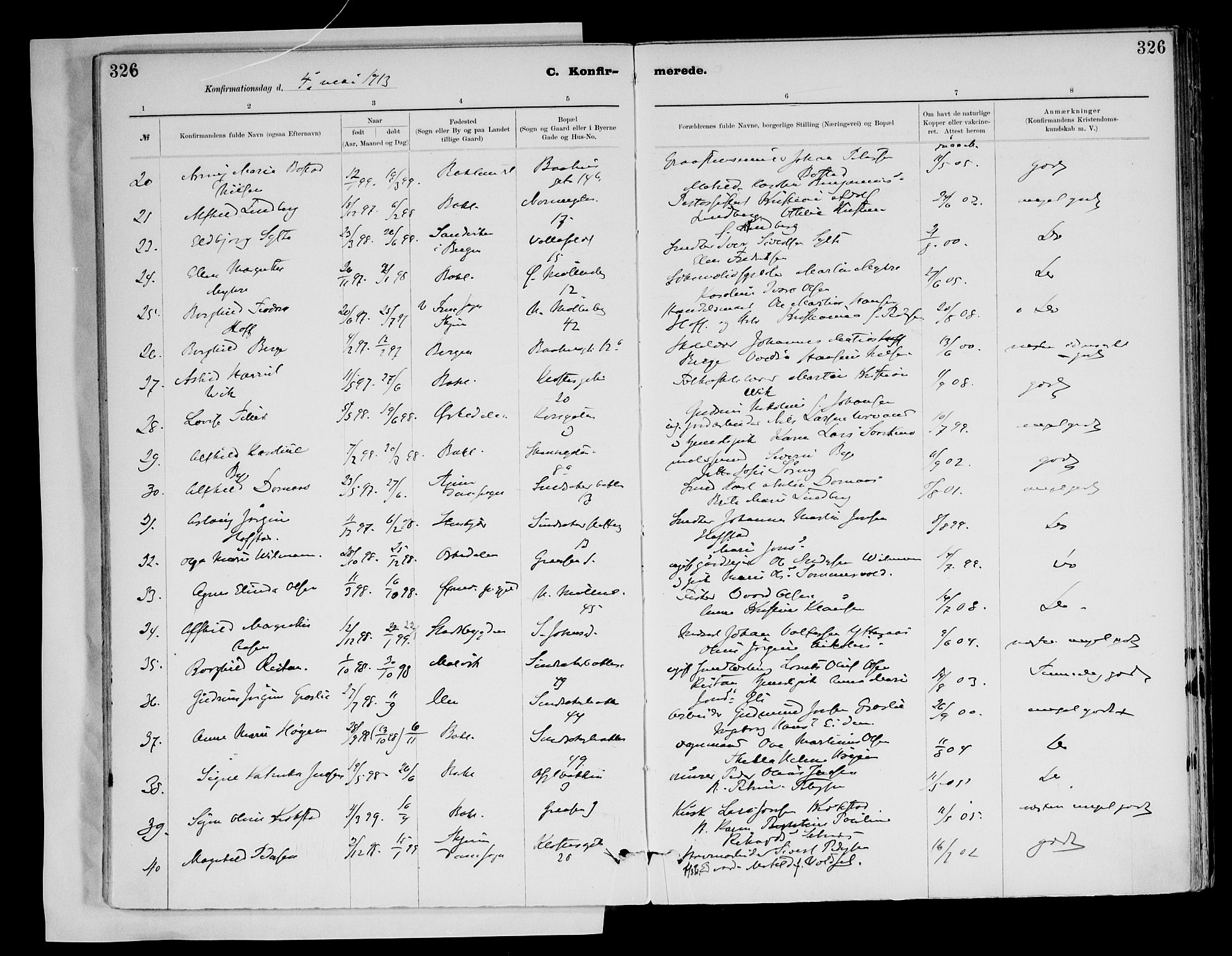 Ministerialprotokoller, klokkerbøker og fødselsregistre - Sør-Trøndelag, AV/SAT-A-1456/604/L0203: Parish register (official) no. 604A23, 1908-1916, p. 326