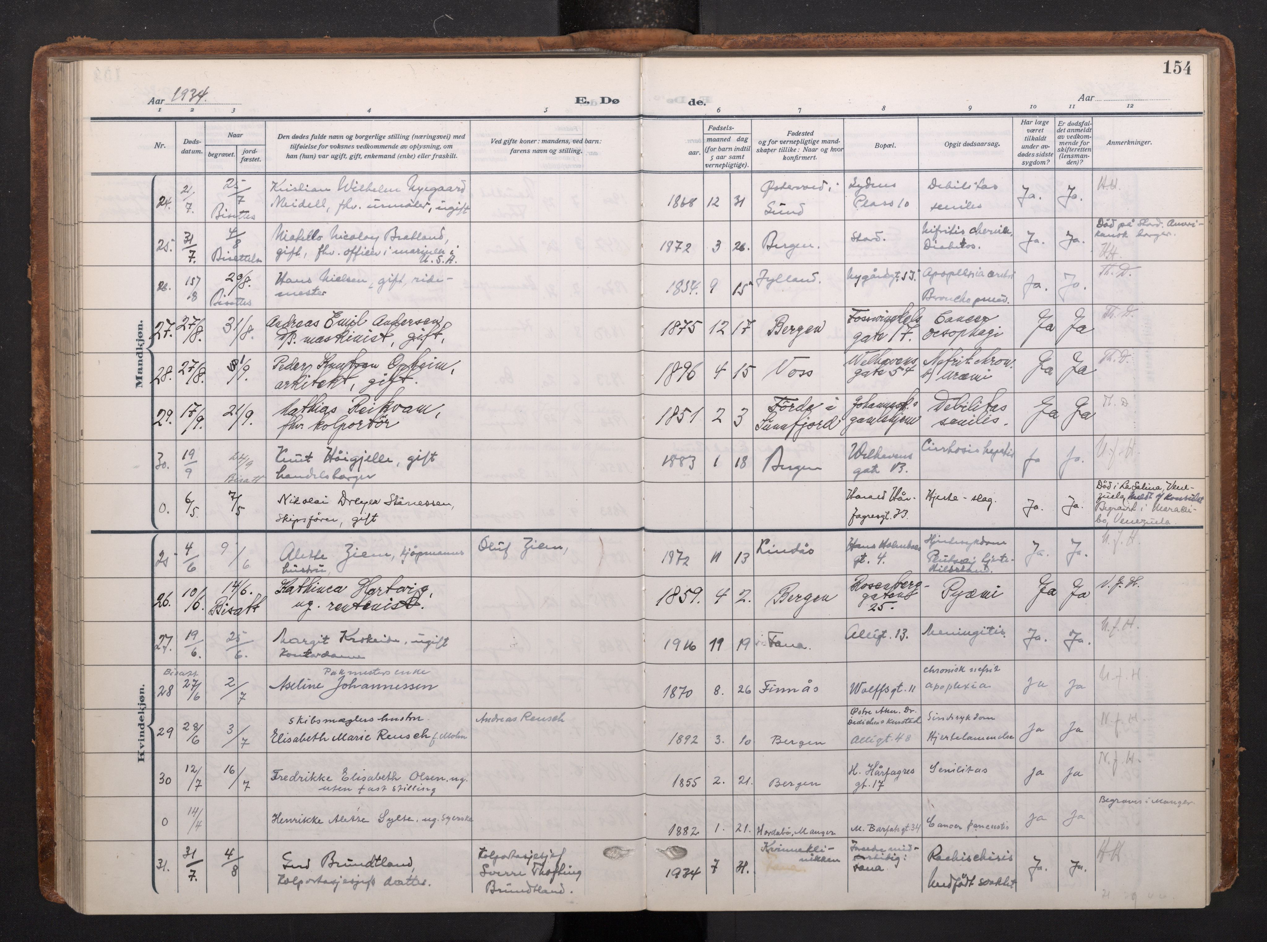 Johanneskirken sokneprestembete, AV/SAB-A-76001/H/Haa/L0020: Parish register (official) no. E 2, 1916-1951, p. 154