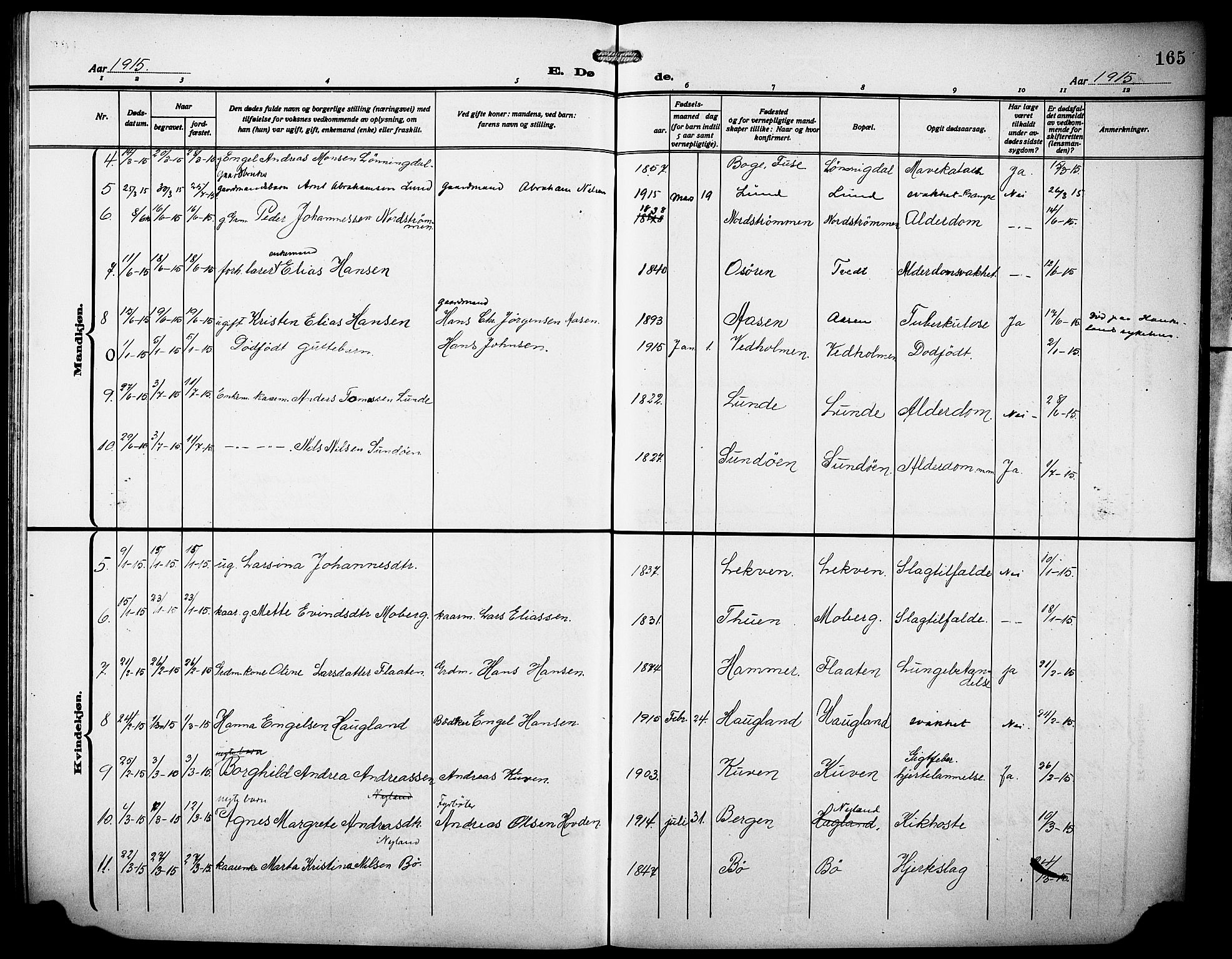 Os sokneprestembete, SAB/A-99929: Parish register (copy) no. A 4, 1914-1923, p. 165