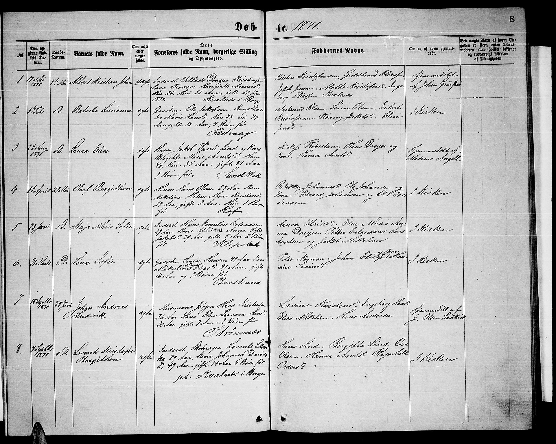 Ministerialprotokoller, klokkerbøker og fødselsregistre - Nordland, SAT/A-1459/876/L1103: Parish register (copy) no. 876C02, 1870-1886, p. 8