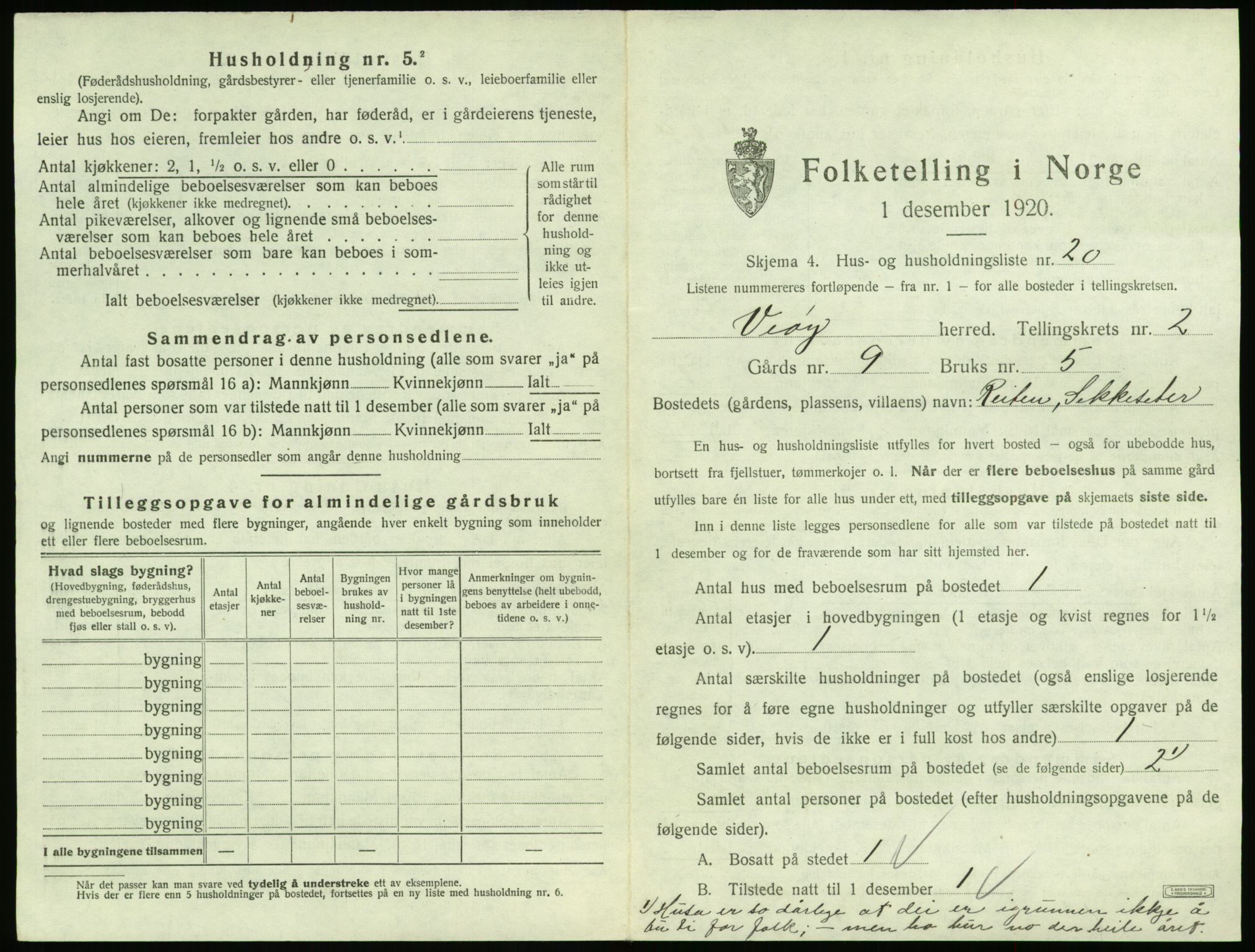 SAT, 1920 census for Veøy, 1920, p. 167