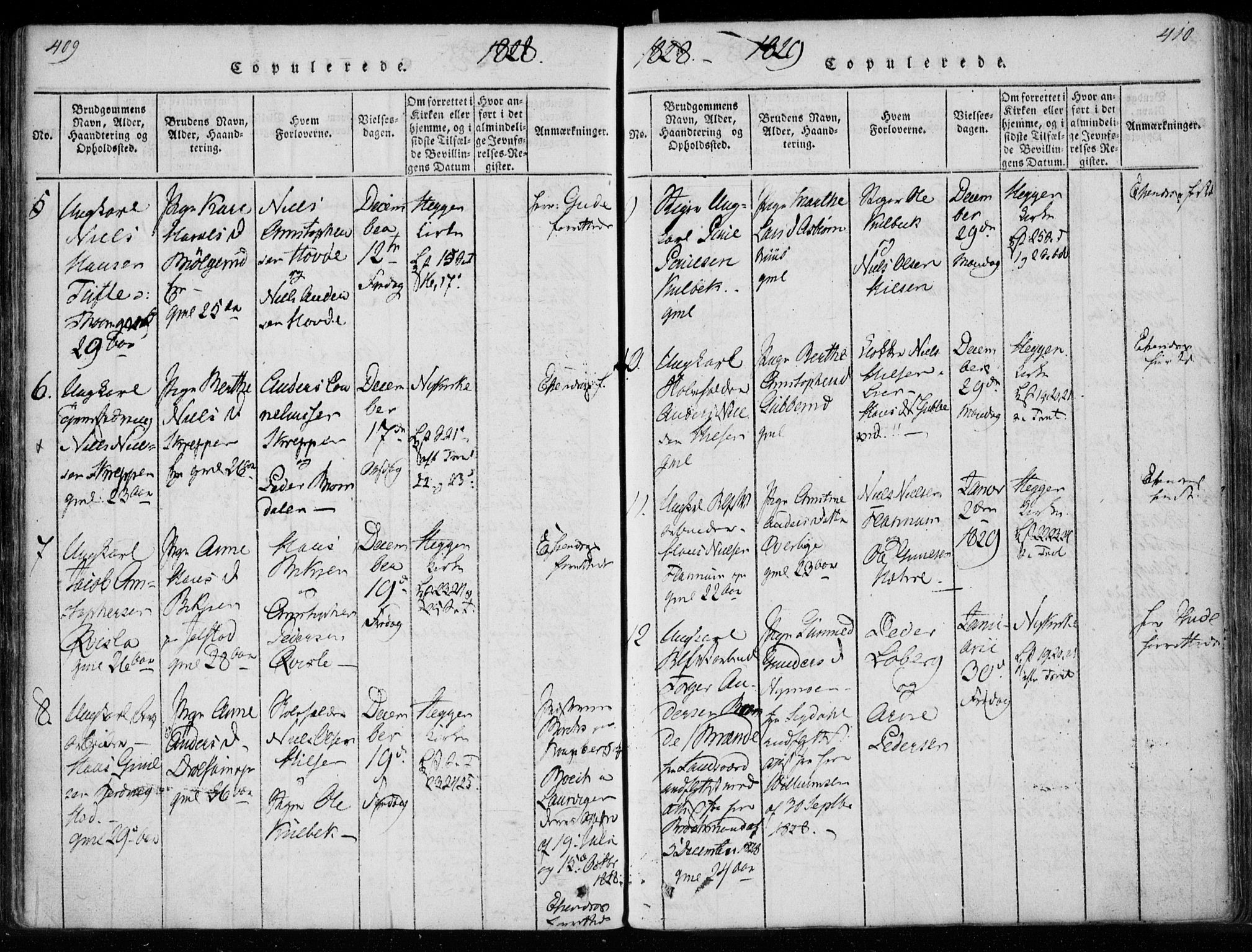 Modum kirkebøker, AV/SAKO-A-234/F/Fa/L0005: Parish register (official) no. 5, 1824-1841, p. 409-410