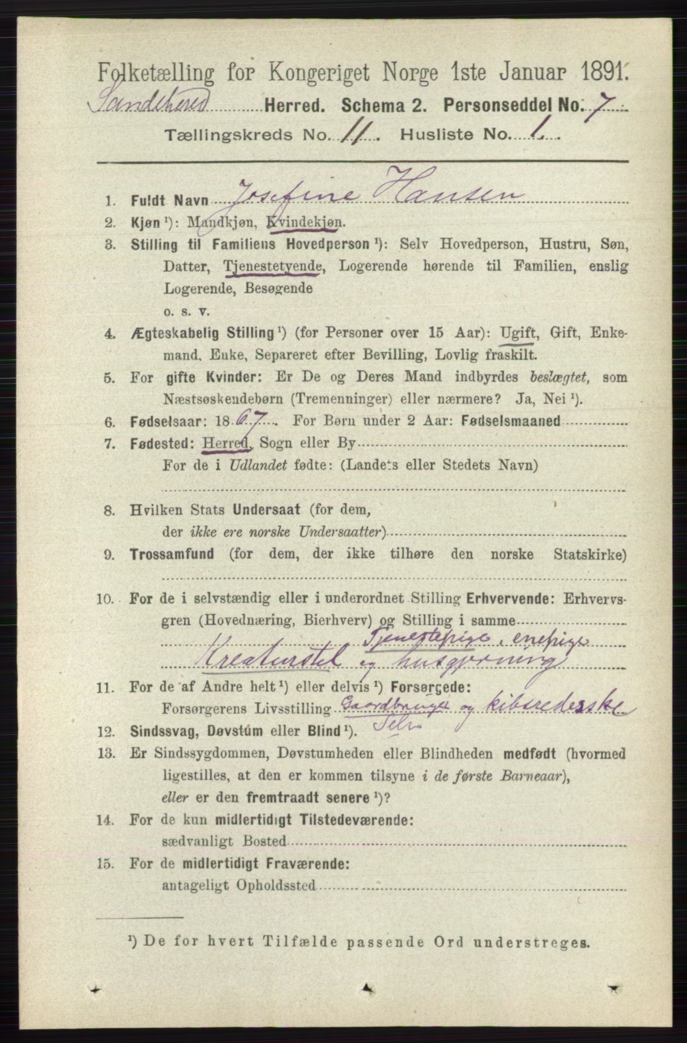 RA, 1891 census for 0724 Sandeherred, 1891, p. 6723