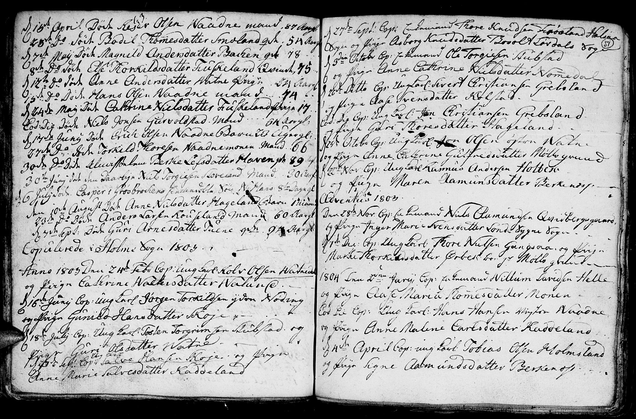 Holum sokneprestkontor, AV/SAK-1111-0022/F/Fb/Fba/L0001: Parish register (copy) no. B 1 /1, 1770-1820, p. 51