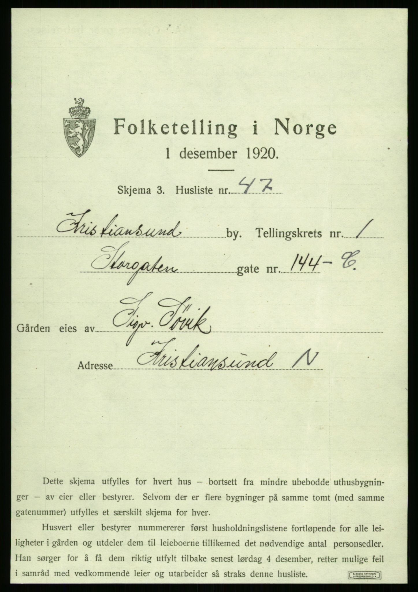 SAT, 1920 census for Kristiansund, 1920, p. 221