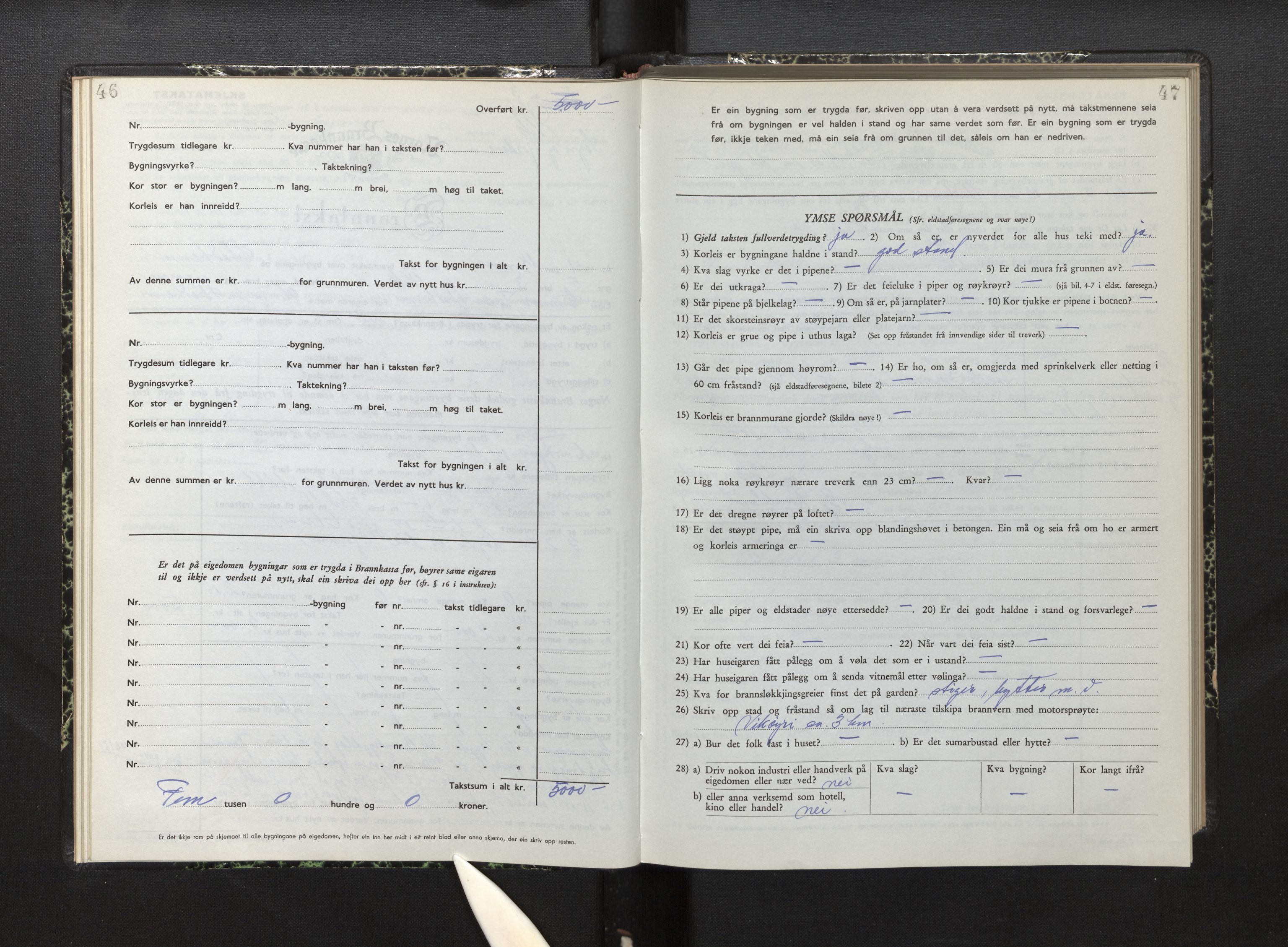 Lensmannen i Vik, AV/SAB-A-30301/0012/L0007: Branntakstprotokoll, skjematakst, 1950-1955, p. 46-47