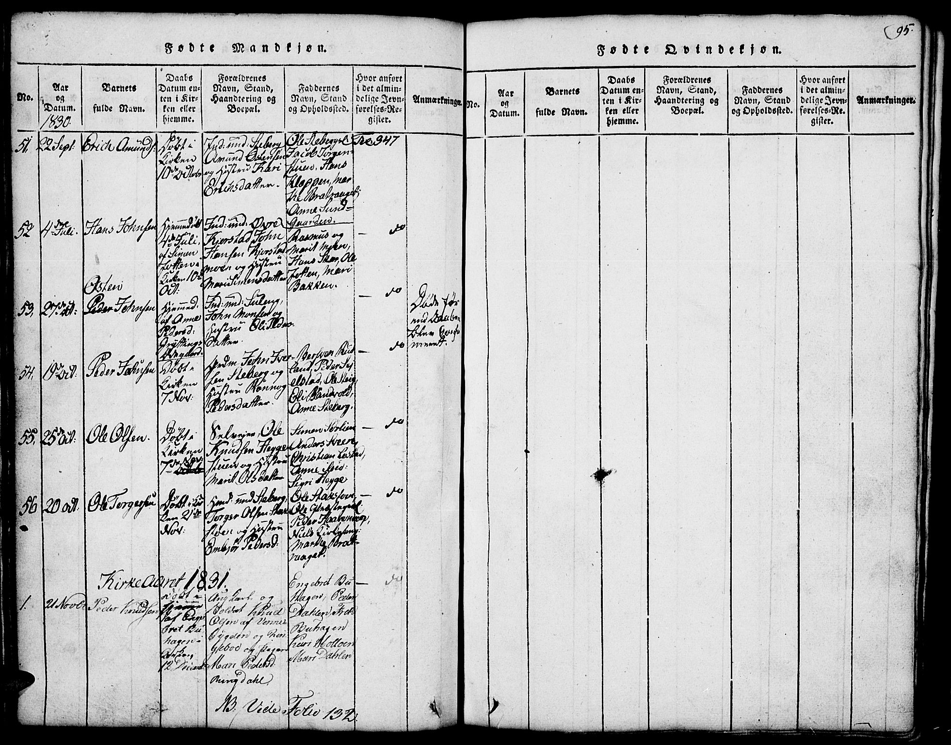 Fron prestekontor, AV/SAH-PREST-078/H/Ha/Hab/L0001: Parish register (copy) no. 1, 1816-1843, p. 95