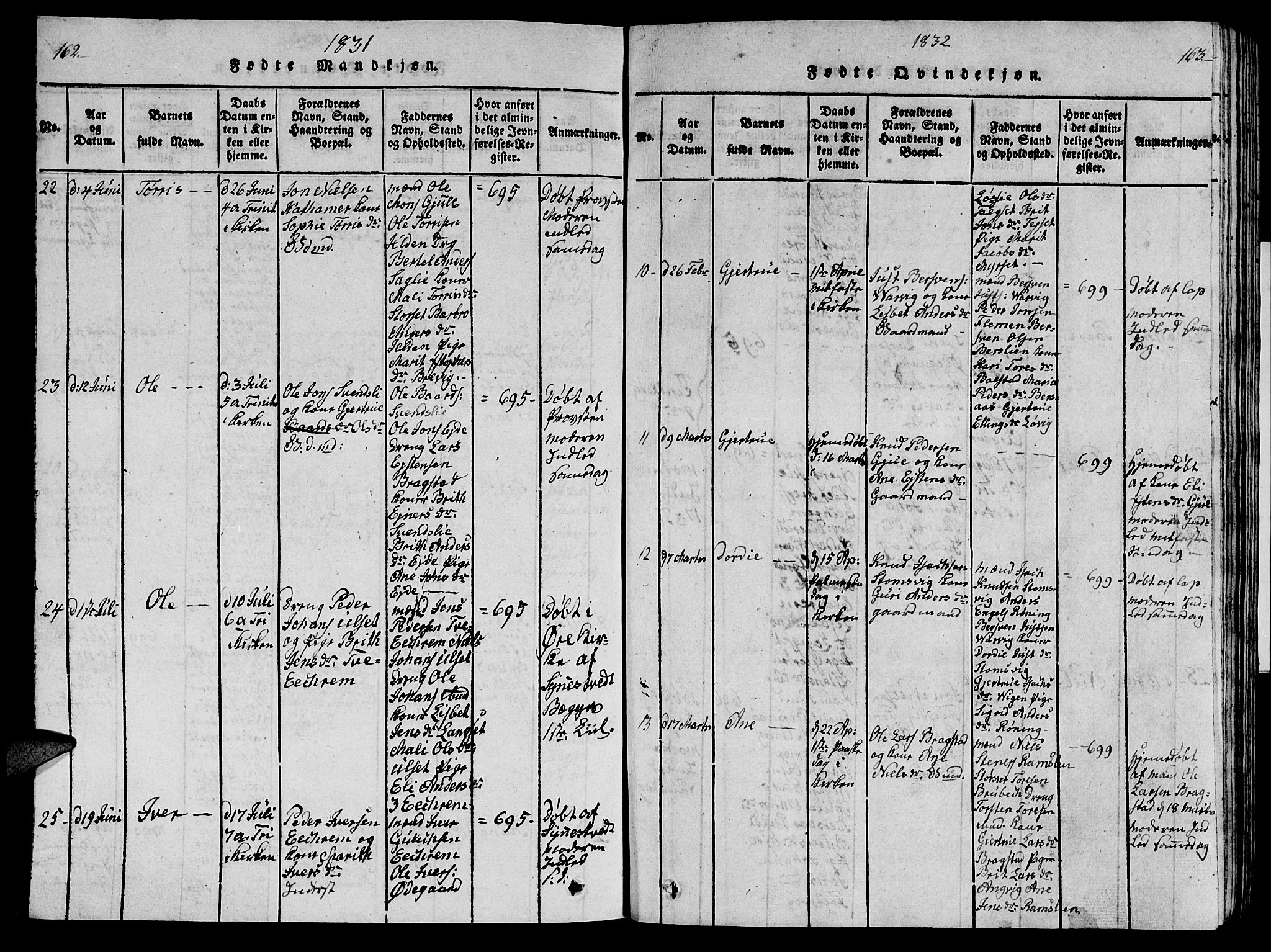 Ministerialprotokoller, klokkerbøker og fødselsregistre - Møre og Romsdal, AV/SAT-A-1454/586/L0990: Parish register (copy) no. 586C01, 1819-1837, p. 162-163