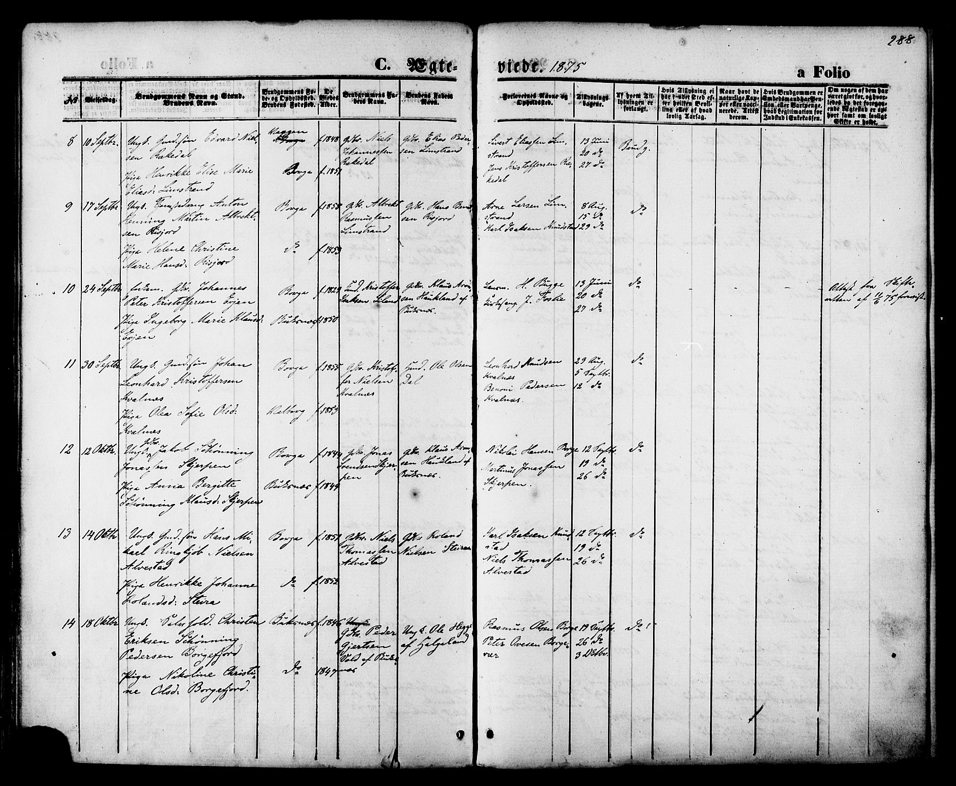 Ministerialprotokoller, klokkerbøker og fødselsregistre - Nordland, SAT/A-1459/880/L1132: Parish register (official) no. 880A06, 1869-1887, p. 288