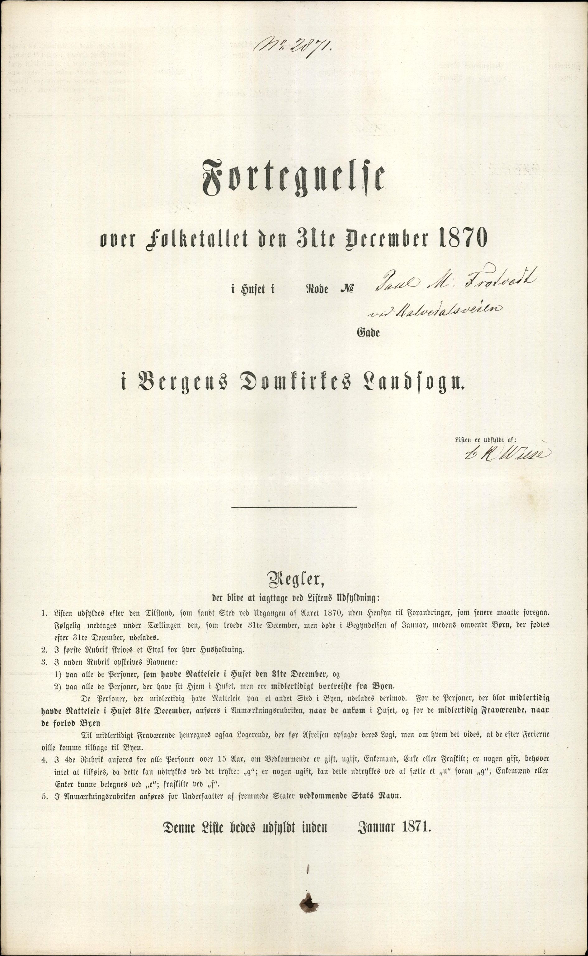 RA, 1870 census for 1301 Bergen, 1870