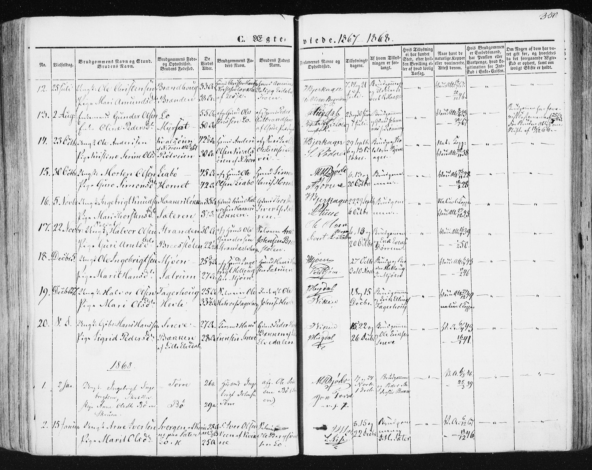 Ministerialprotokoller, klokkerbøker og fødselsregistre - Sør-Trøndelag, SAT/A-1456/678/L0899: Parish register (official) no. 678A08, 1848-1872, p. 350