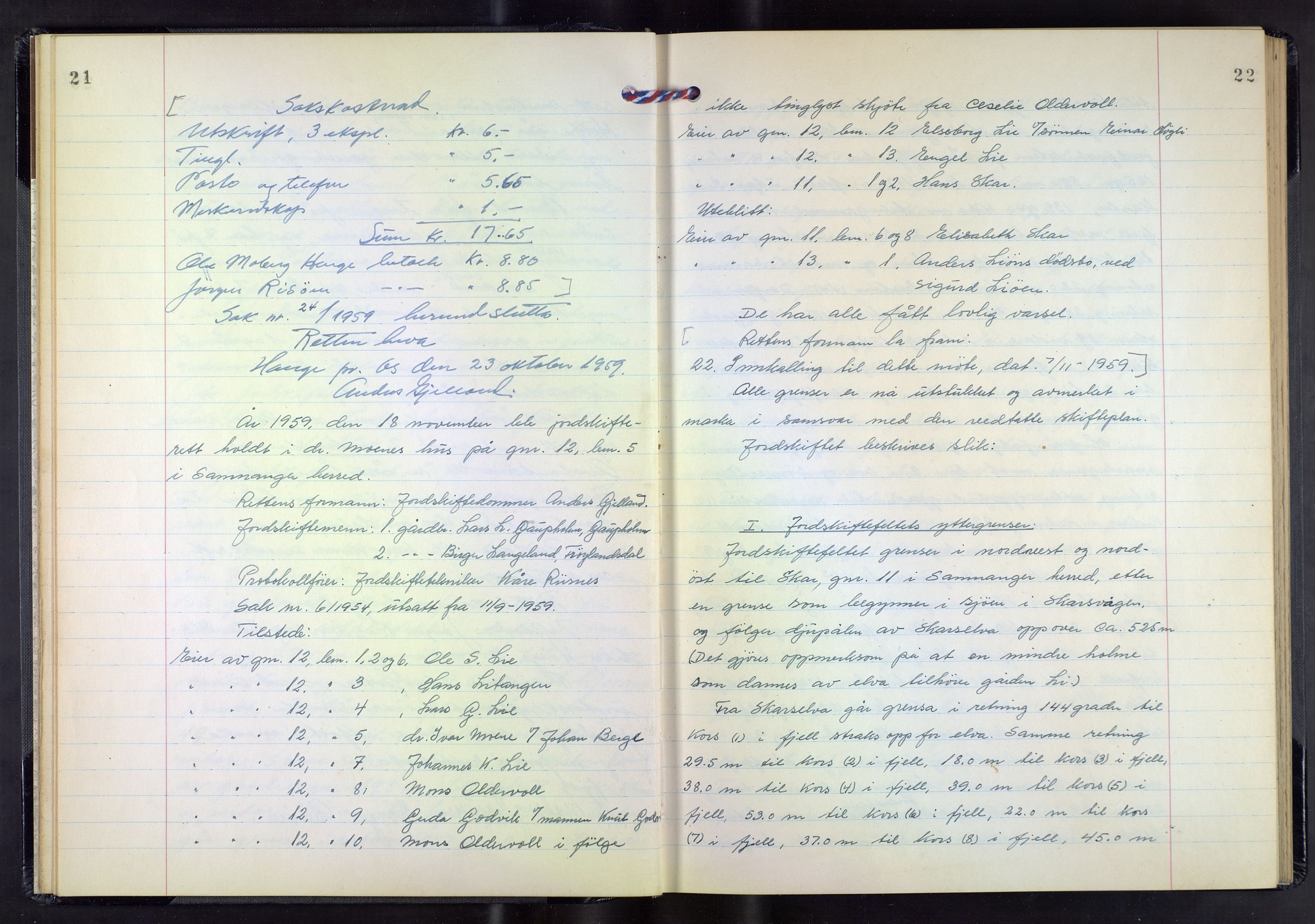 Hordaland jordskiftedøme - III Midhordland jordskiftedistrikt, AV/SAB-A-7001/A/Aa/L0033: Forhandlingsprotokoll, 1959-1962, p. 21-22