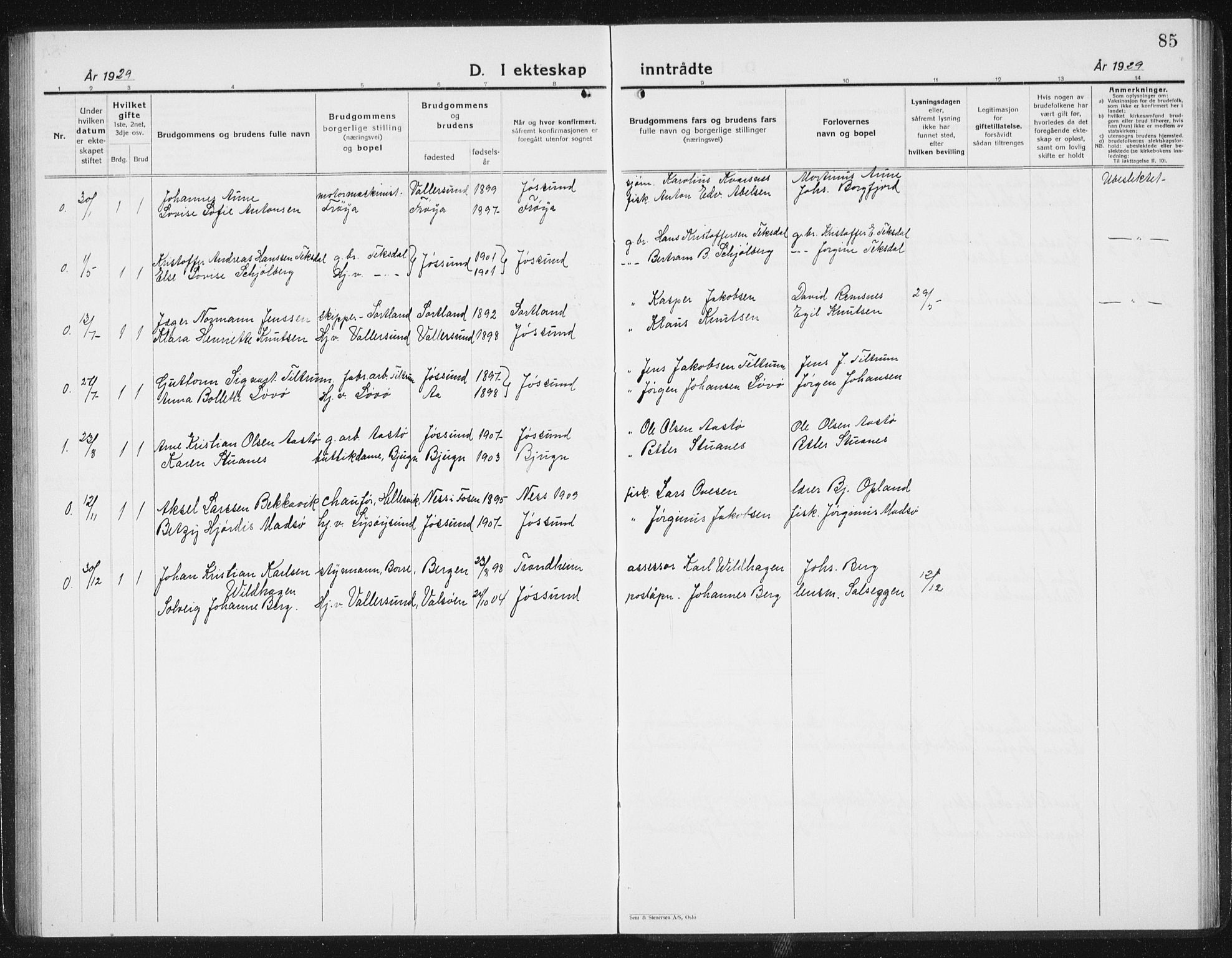 Ministerialprotokoller, klokkerbøker og fødselsregistre - Sør-Trøndelag, SAT/A-1456/654/L0667: Parish register (copy) no. 654C03, 1924-1939, p. 85