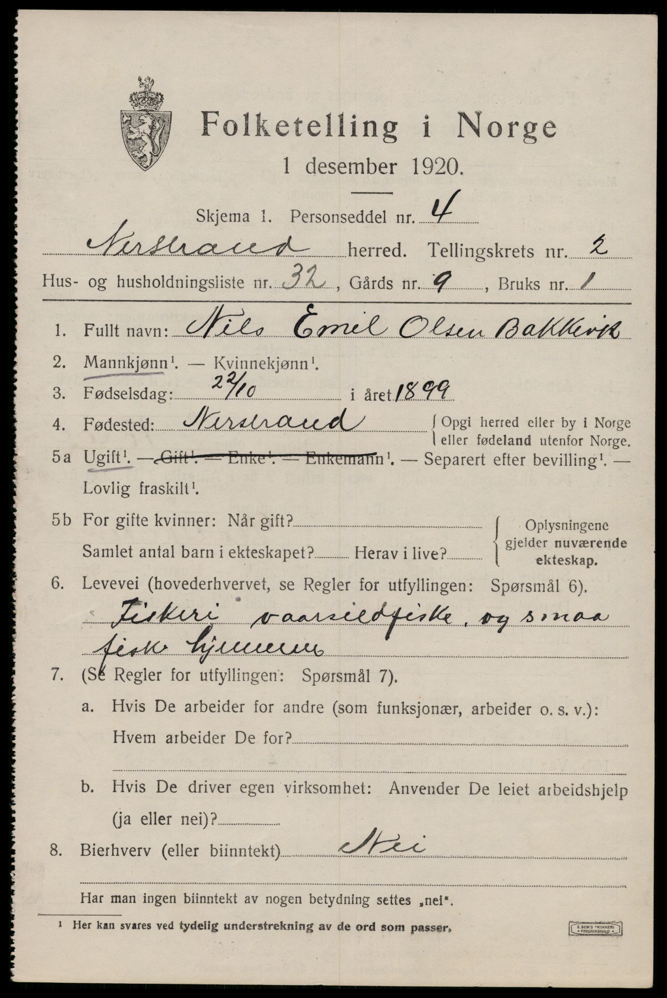 SAST, 1920 census for Nedstrand, 1920, p. 1317