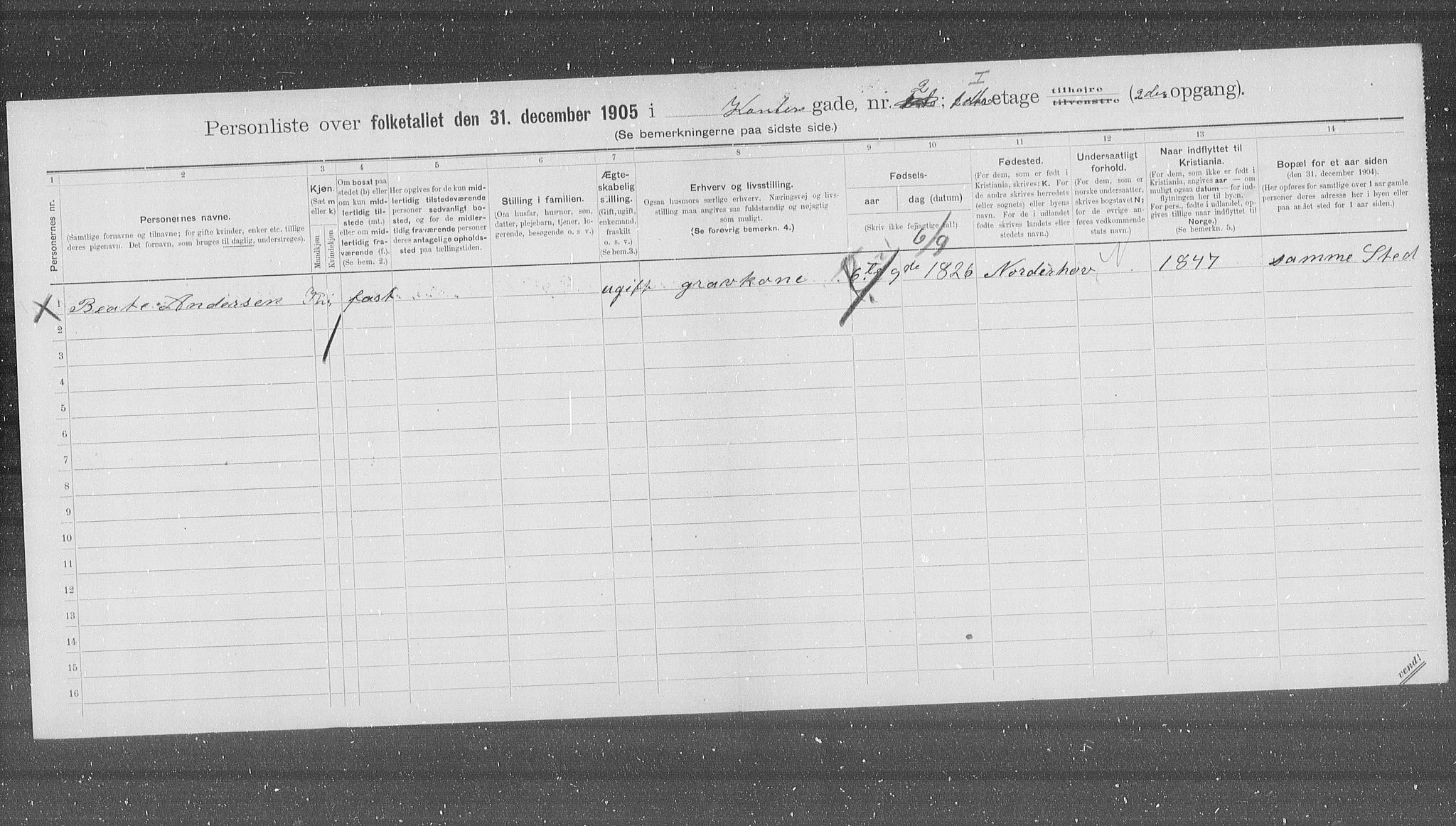 OBA, Municipal Census 1905 for Kristiania, 1905, p. 25274