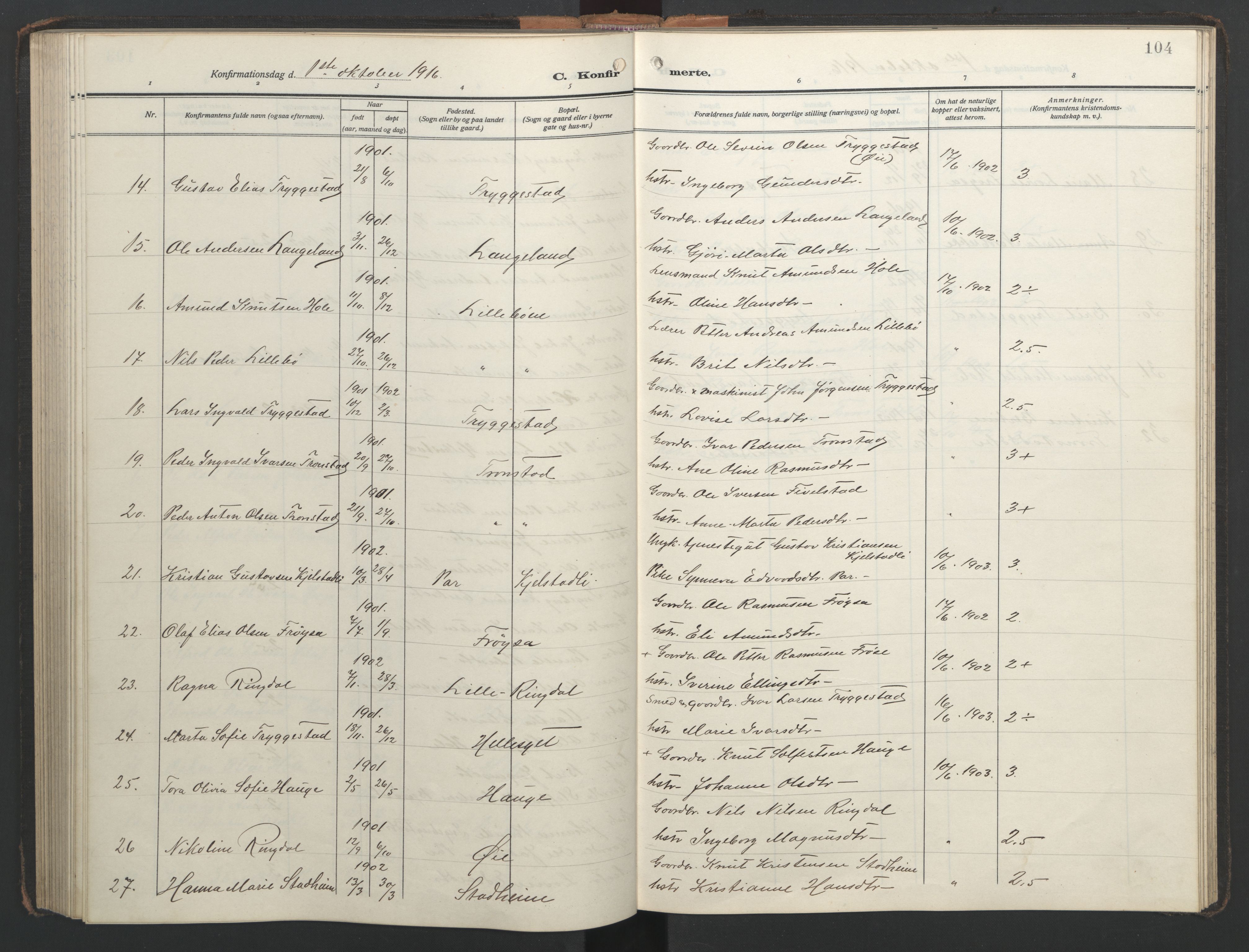 Ministerialprotokoller, klokkerbøker og fødselsregistre - Møre og Romsdal, AV/SAT-A-1454/517/L0232: Parish register (copy) no. 517C05, 1910-1946, p. 104