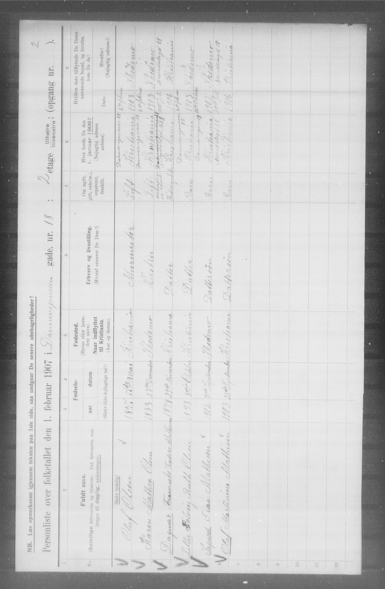 OBA, Municipal Census 1907 for Kristiania, 1907, p. 7795