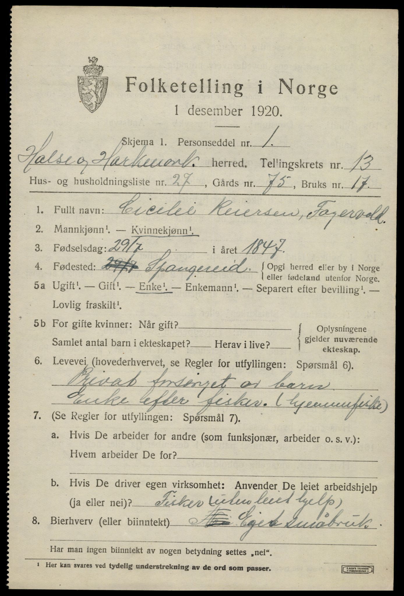 SAK, 1920 census for Halse og Harkmark, 1920, p. 7235