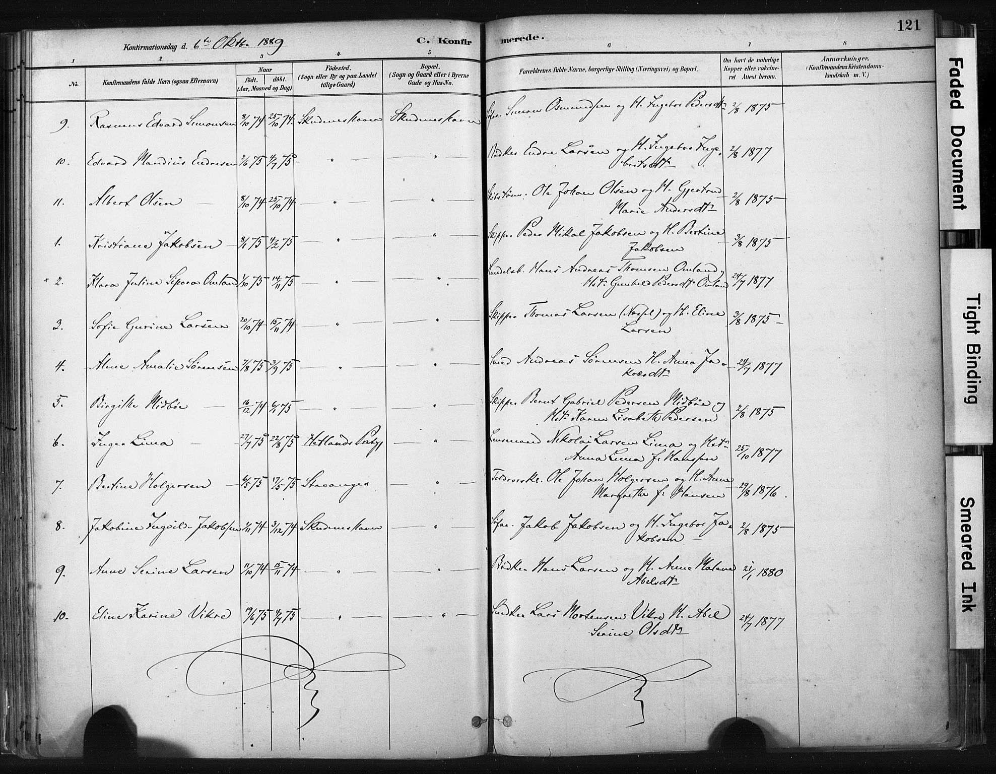 Skudenes sokneprestkontor, AV/SAST-A -101849/H/Ha/Haa/L0008: Parish register (official) no. A 5, 1882-1912, p. 121