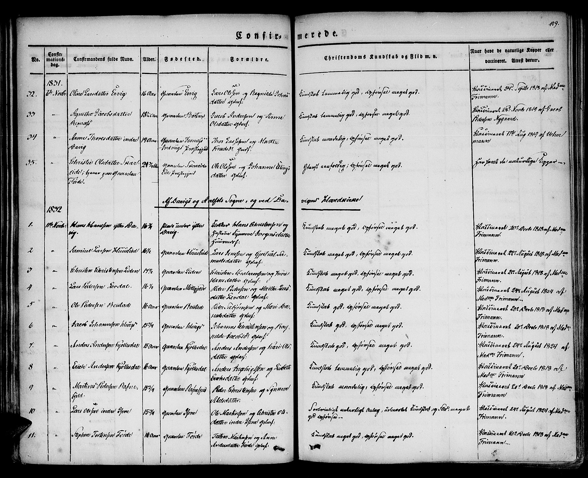 Davik sokneprestembete, AV/SAB-A-79701/H/Haa/Haaa/L0004: Parish register (official) no. A 4, 1830-1849, p. 109