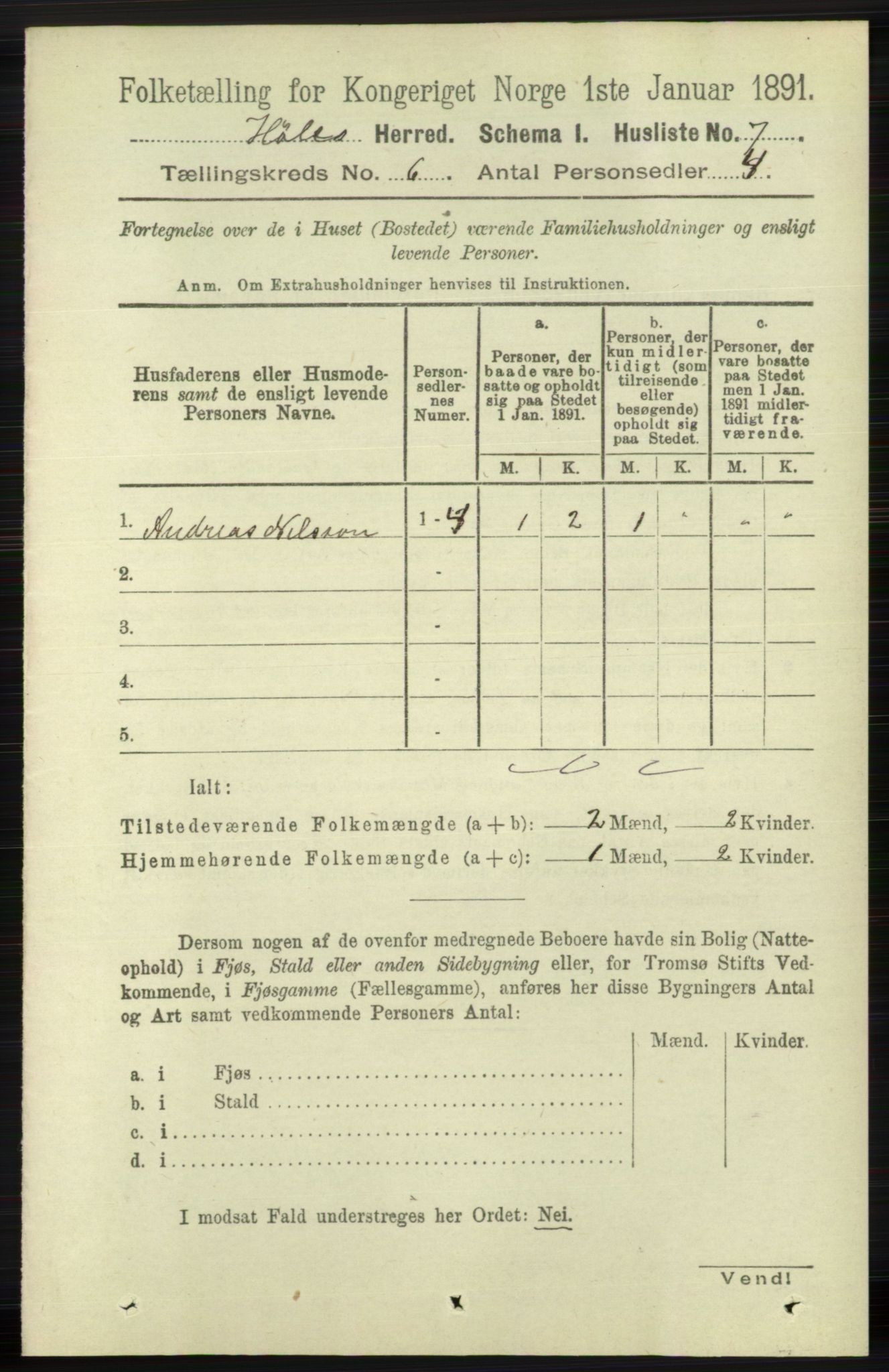 RA, 1891 census for 1128 Høle, 1891, p. 1282