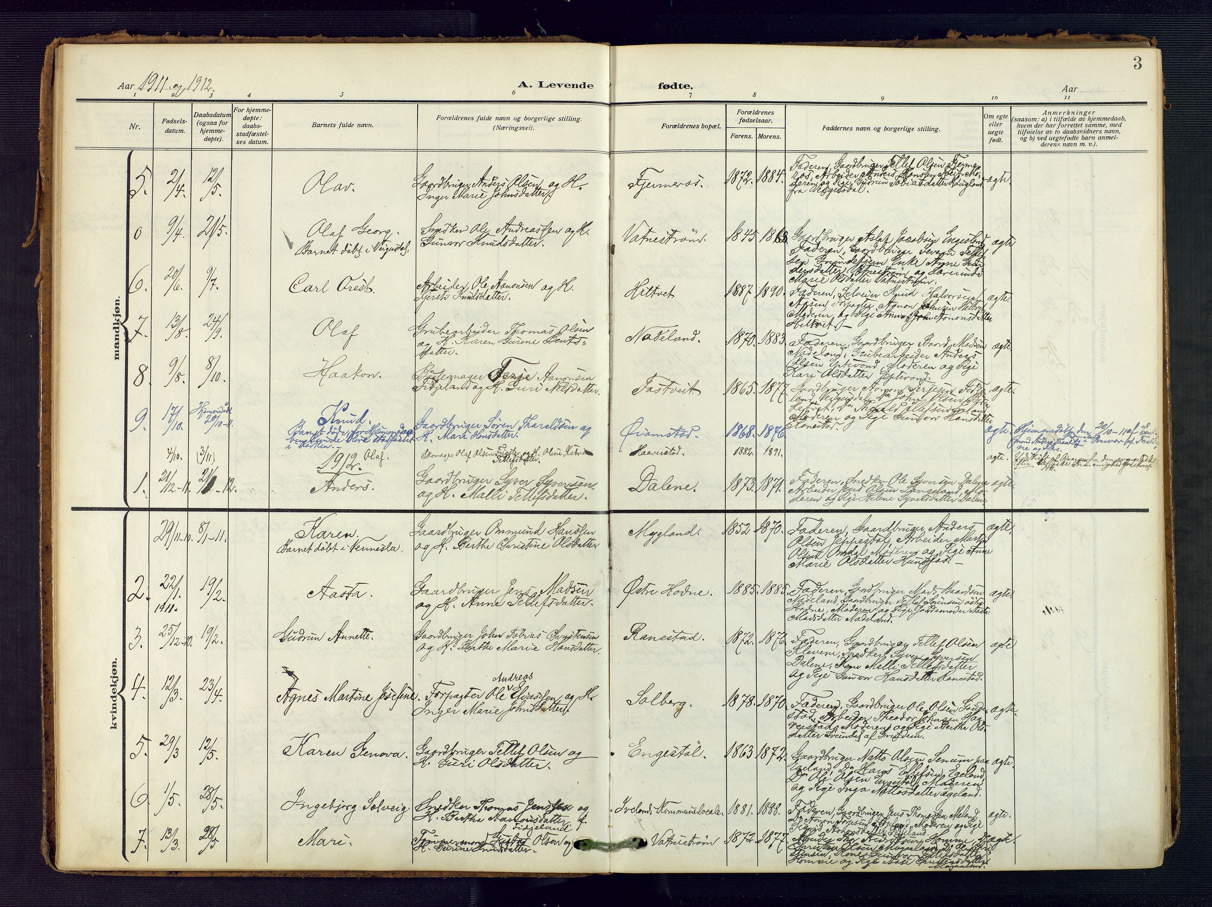 Evje sokneprestkontor, AV/SAK-1111-0008/F/Fa/Fac/L0004: Parish register (official) no. A 4, 1910-1932, p. 3