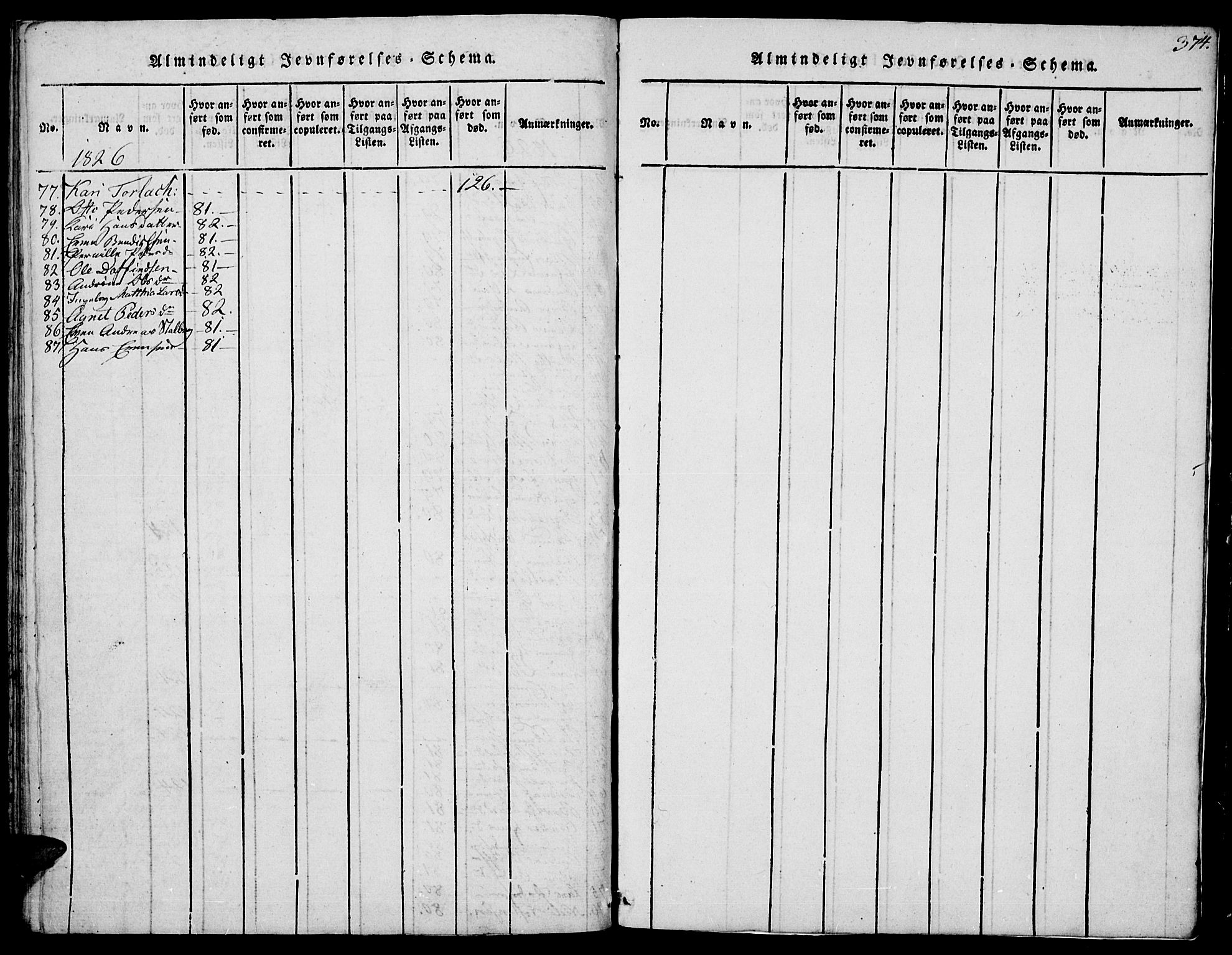 Biri prestekontor, SAH/PREST-096/H/Ha/Hab/L0001: Parish register (copy) no. 1, 1814-1828, p. 374