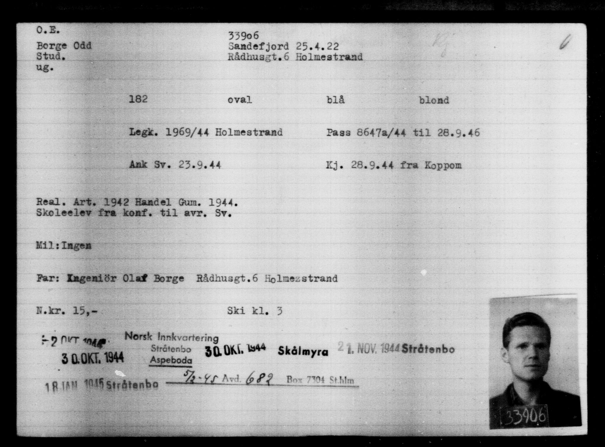 Utenriksstasjonene, Legasjonen i Stockholm, Flyktningkontoret, AV/RA-S-6753/V/Va/L0013: Kjesäterkartoteket, flyktninger med registreringsnr. 31500-34731, 1940-1945, p. 2541