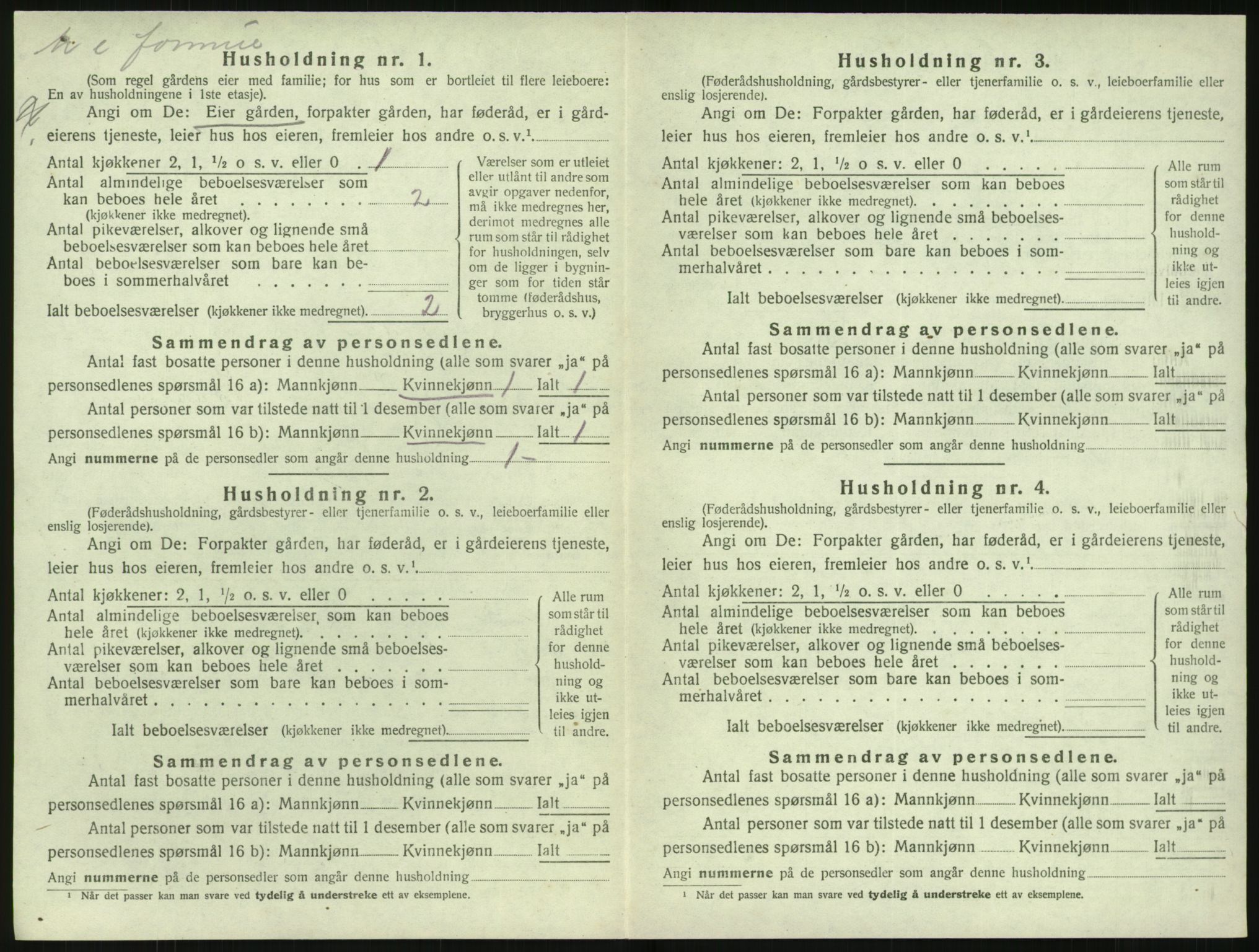 SAK, 1920 census for Fjære, 1920, p. 290