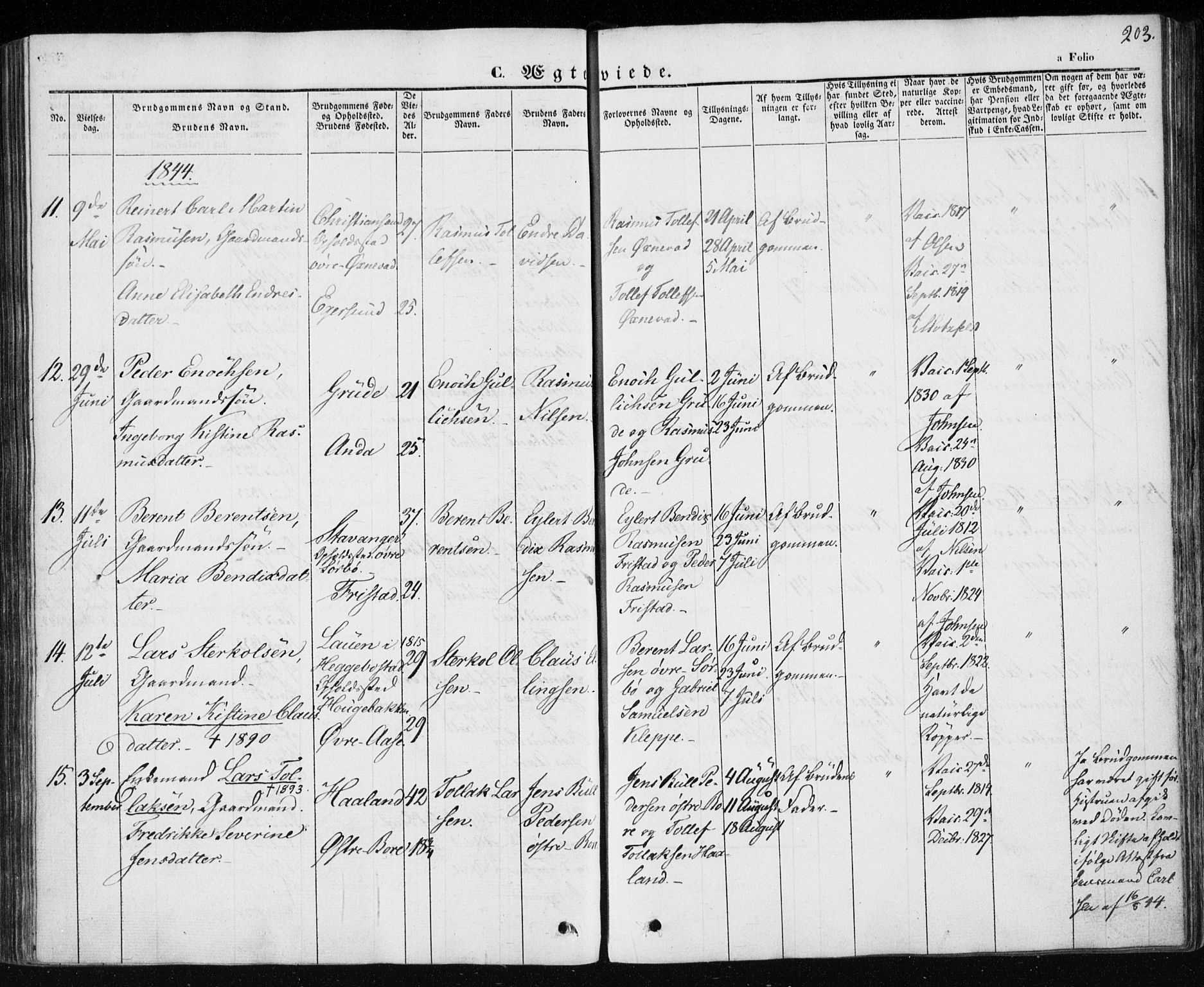 Klepp sokneprestkontor, AV/SAST-A-101803/001/3/30BA/L0004: Parish register (official) no. A 4, 1842-1852, p. 203