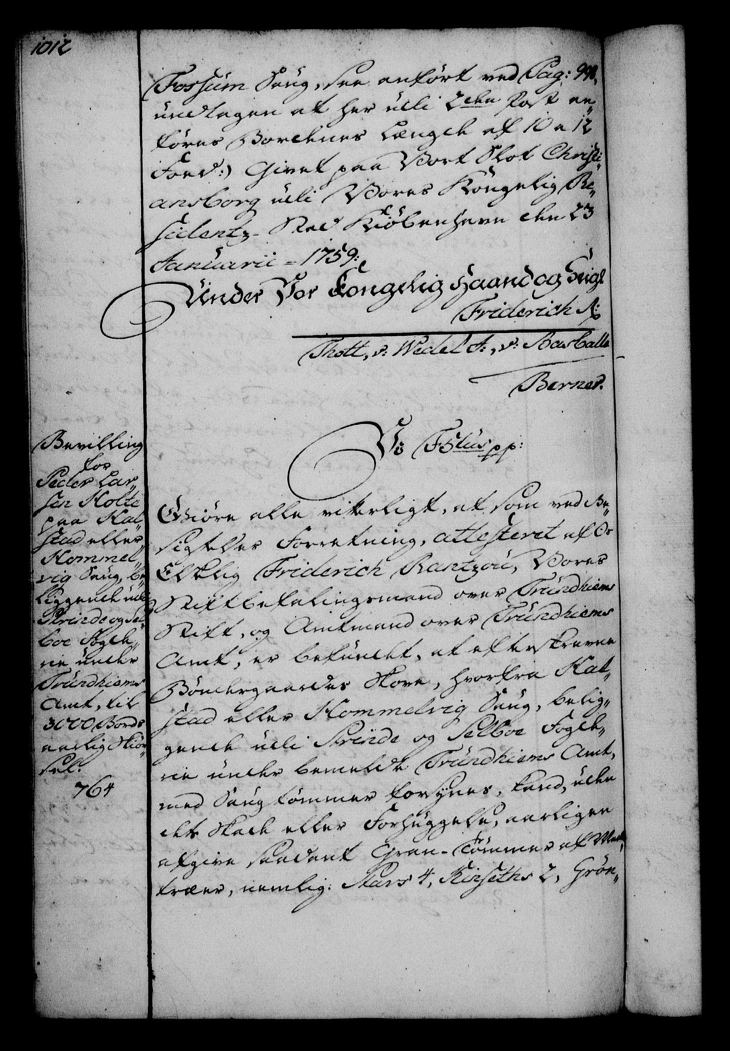 Rentekammeret, Kammerkanselliet, AV/RA-EA-3111/G/Gg/Gga/L0006: Norsk ekspedisjonsprotokoll med register (merket RK 53.6), 1749-1759, p. 1012