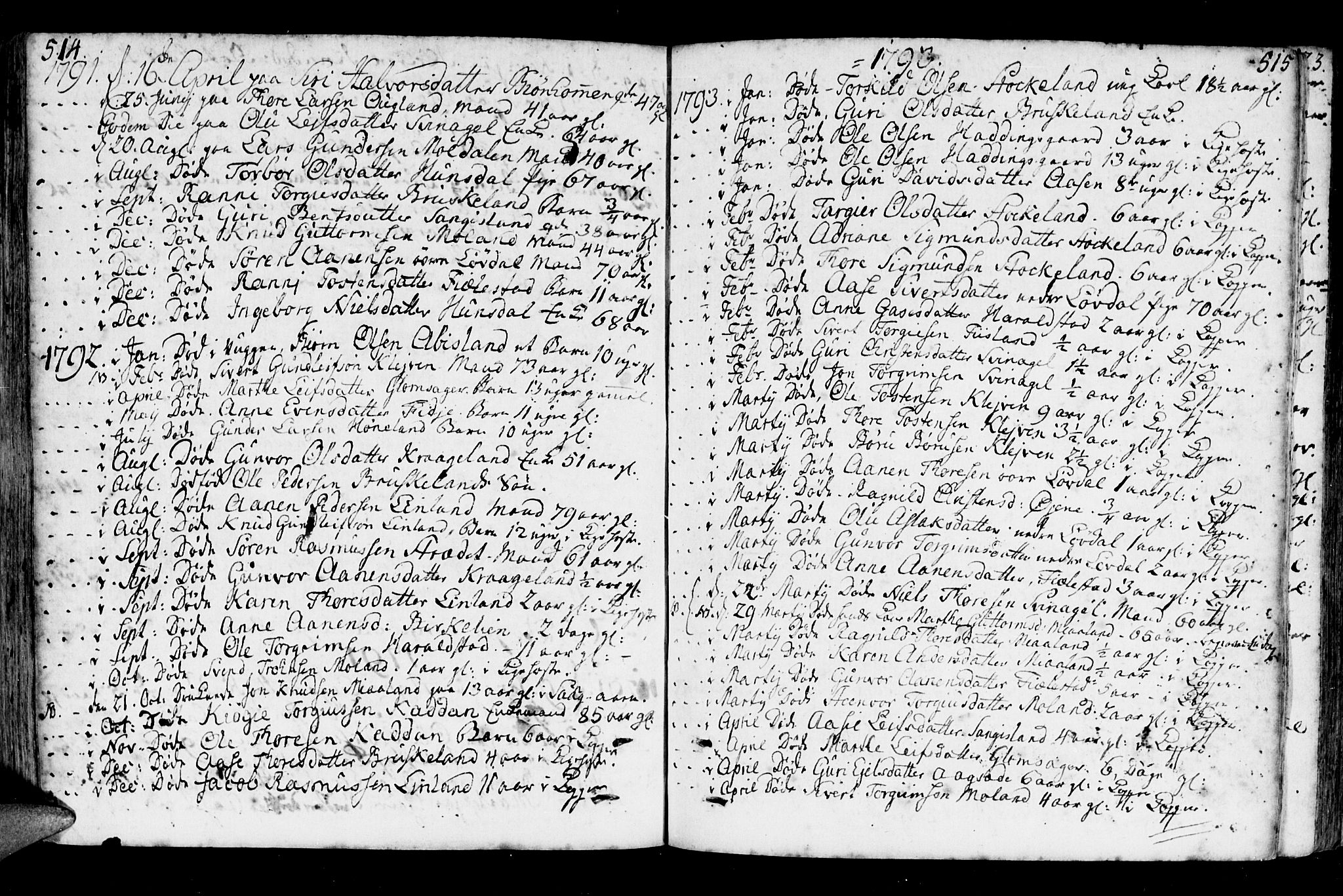 Holum sokneprestkontor, AV/SAK-1111-0022/F/Fa/Fab/L0004: Parish register (official) no. A 4, 1774-1847, p. 514-515