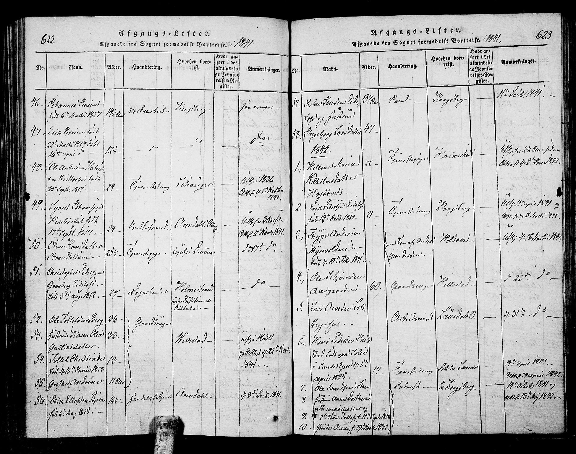 Hof kirkebøker, SAKO/A-64/F/Fa/L0004: Parish register (official) no. I 4, 1814-1843, p. 622-623