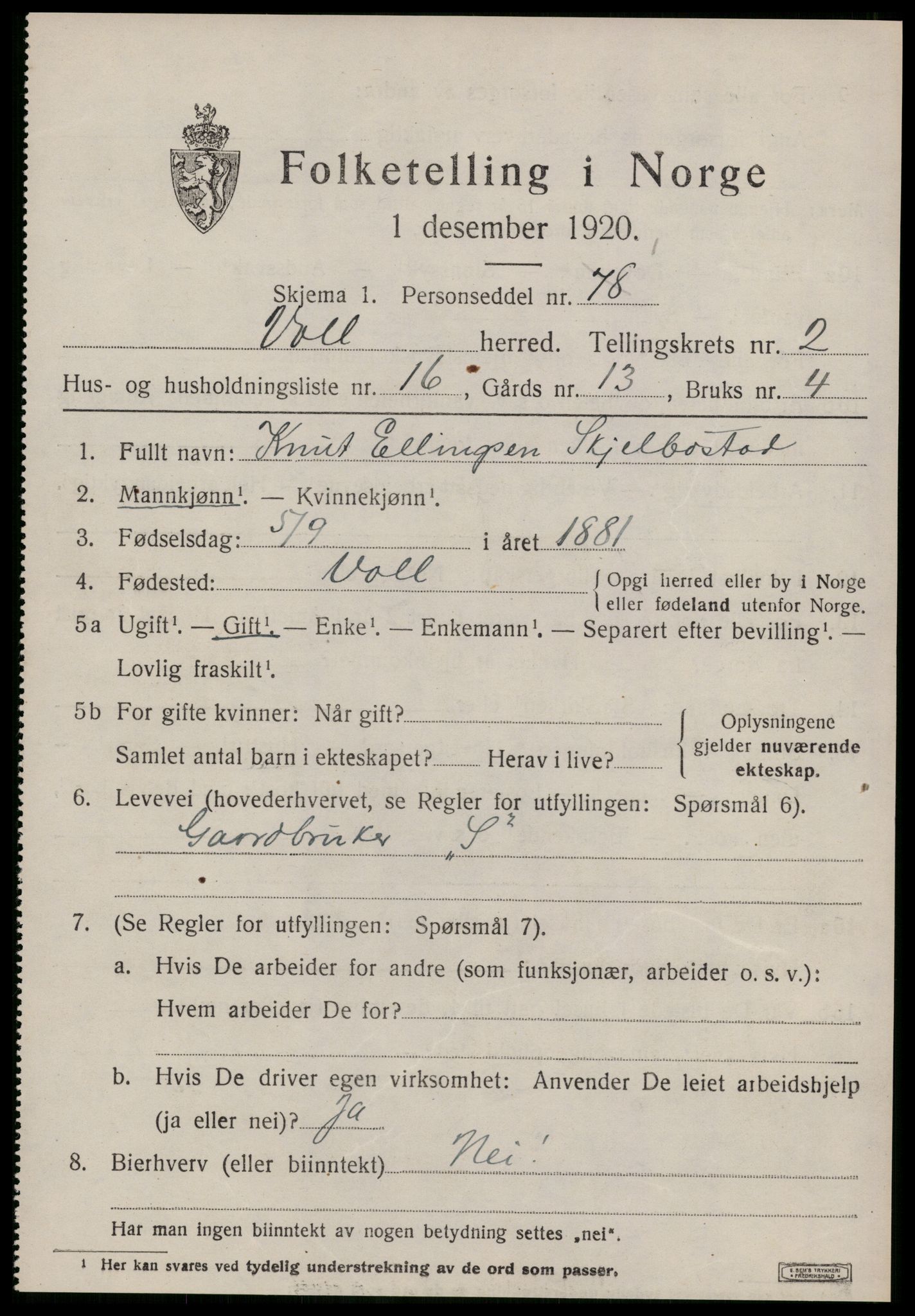 SAT, 1920 census for Voll, 1920, p. 949