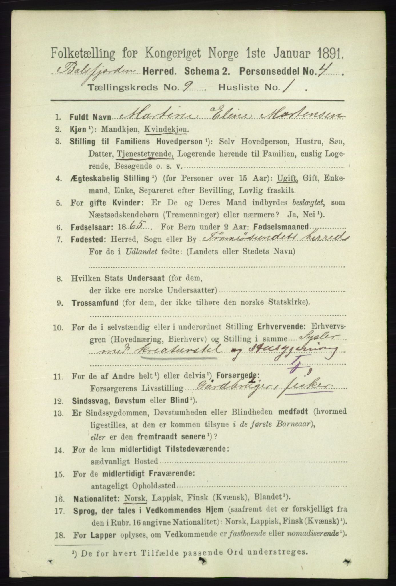 RA, 1891 census for 1933 Balsfjord, 1891, p. 3120