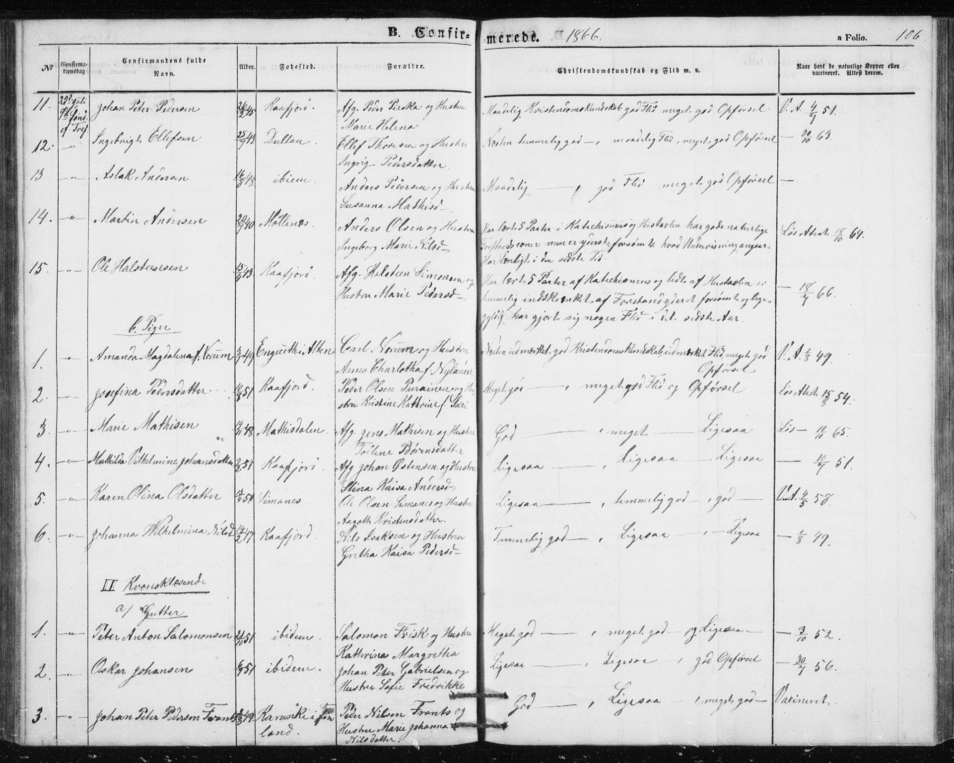 Alta sokneprestkontor, AV/SATØ-S-1338/H/Hb/L0002.klokk: Parish register (copy) no. 2, 1856-1880, p. 106