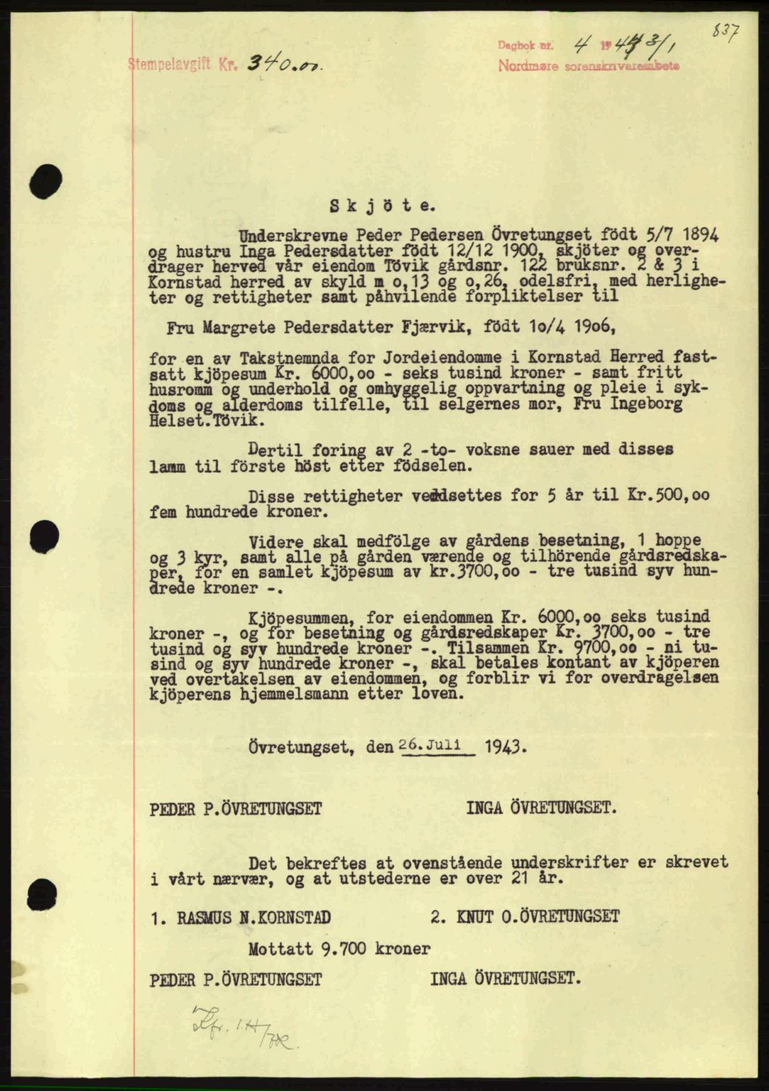 Nordmøre sorenskriveri, SAT/A-4132/1/2/2Ca: Mortgage book no. A96, 1943-1944, Diary no: : 4/1944