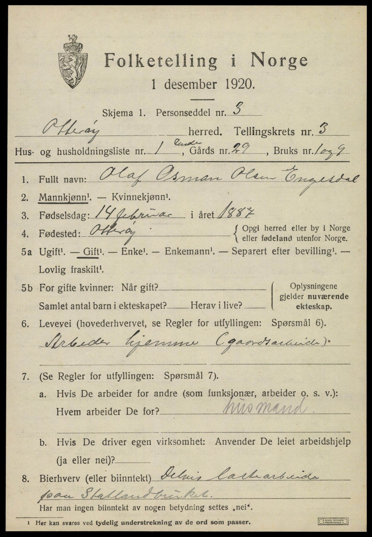 SAT, 1920 census for Otterøy, 1920, p. 1409