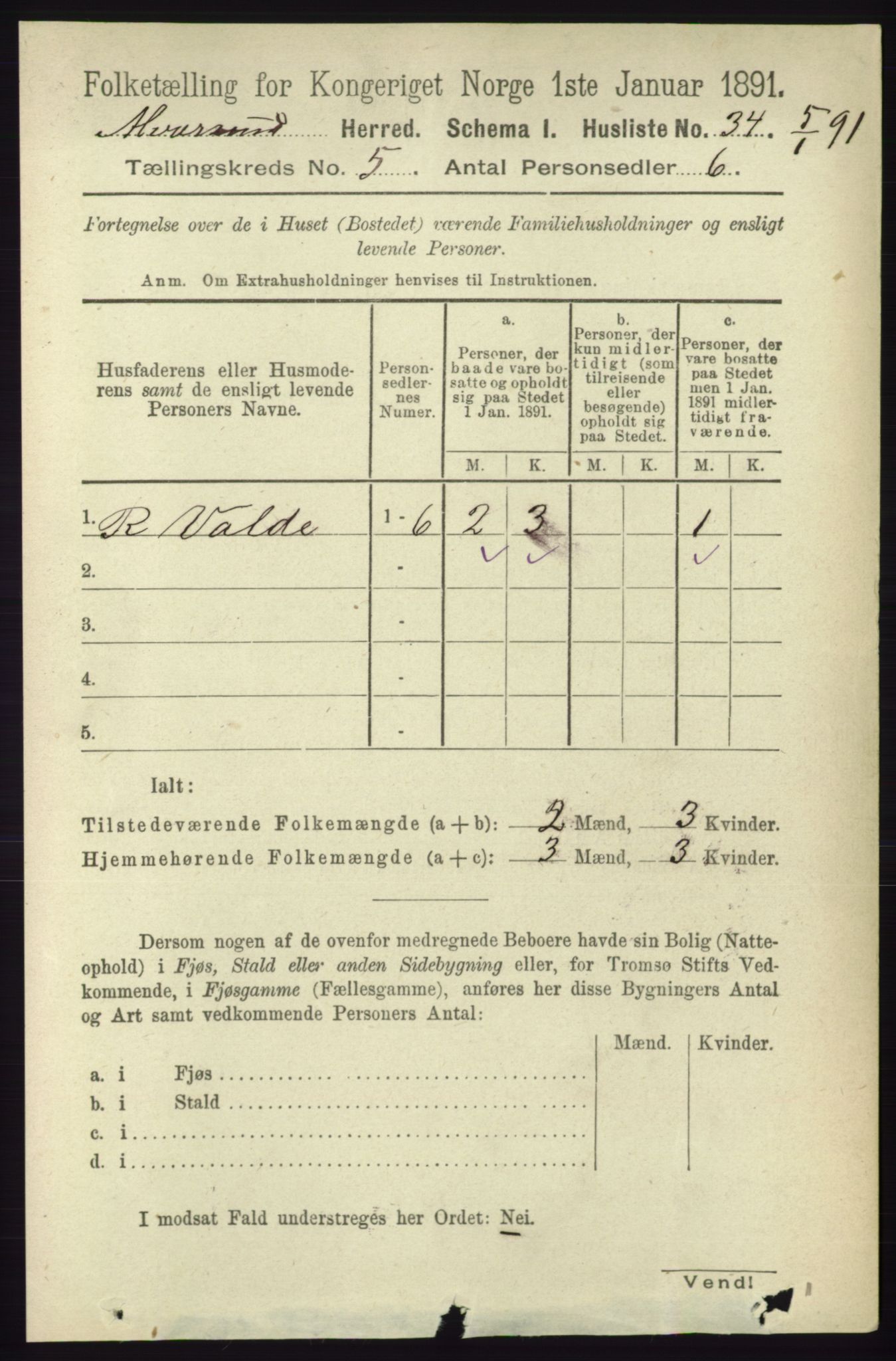 RA, 1891 census for 1257 Alversund, 1891, p. 1791