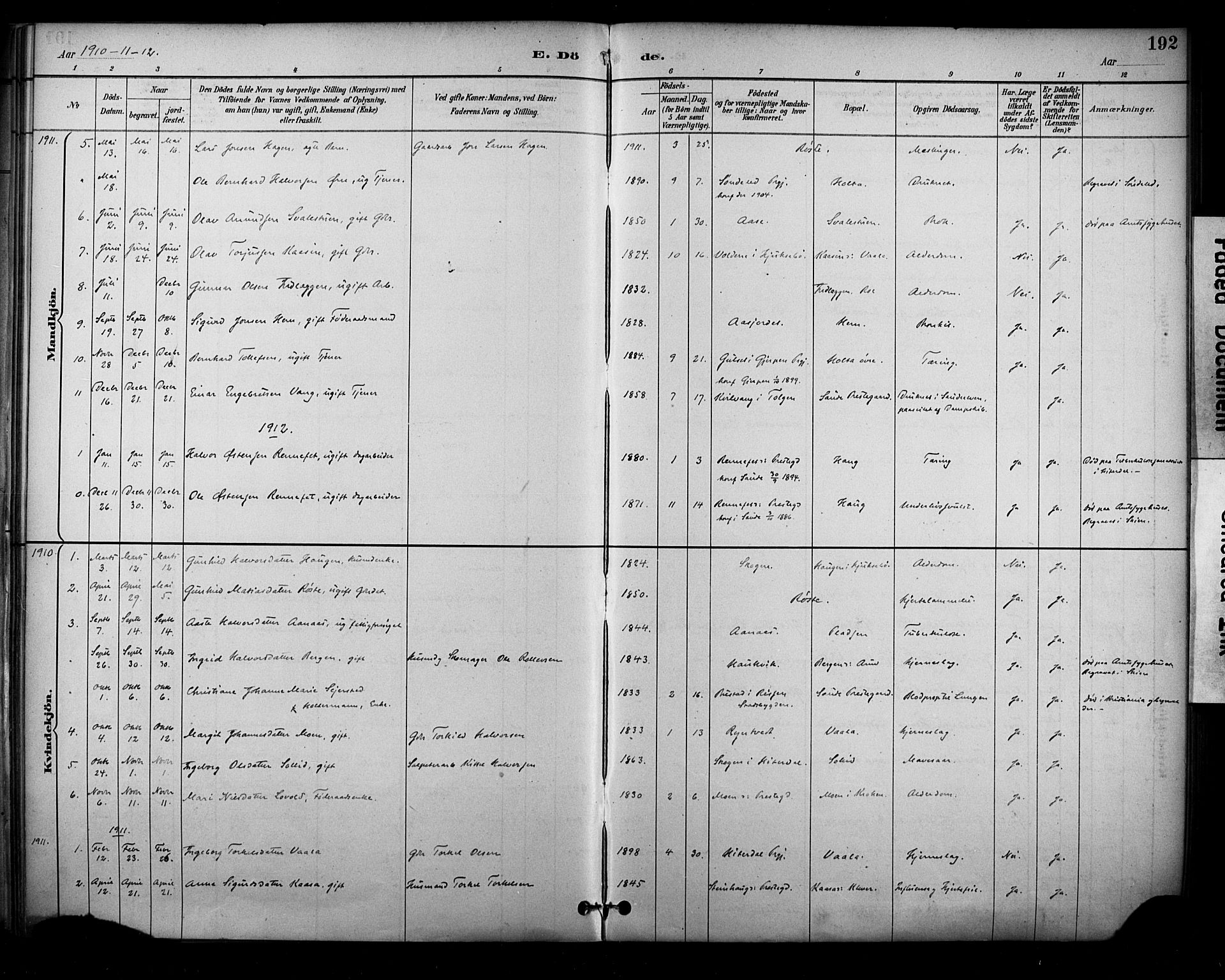 Sauherad kirkebøker, SAKO/A-298/F/Fa/L0009: Parish register (official) no. I 9, 1887-1912, p. 192
