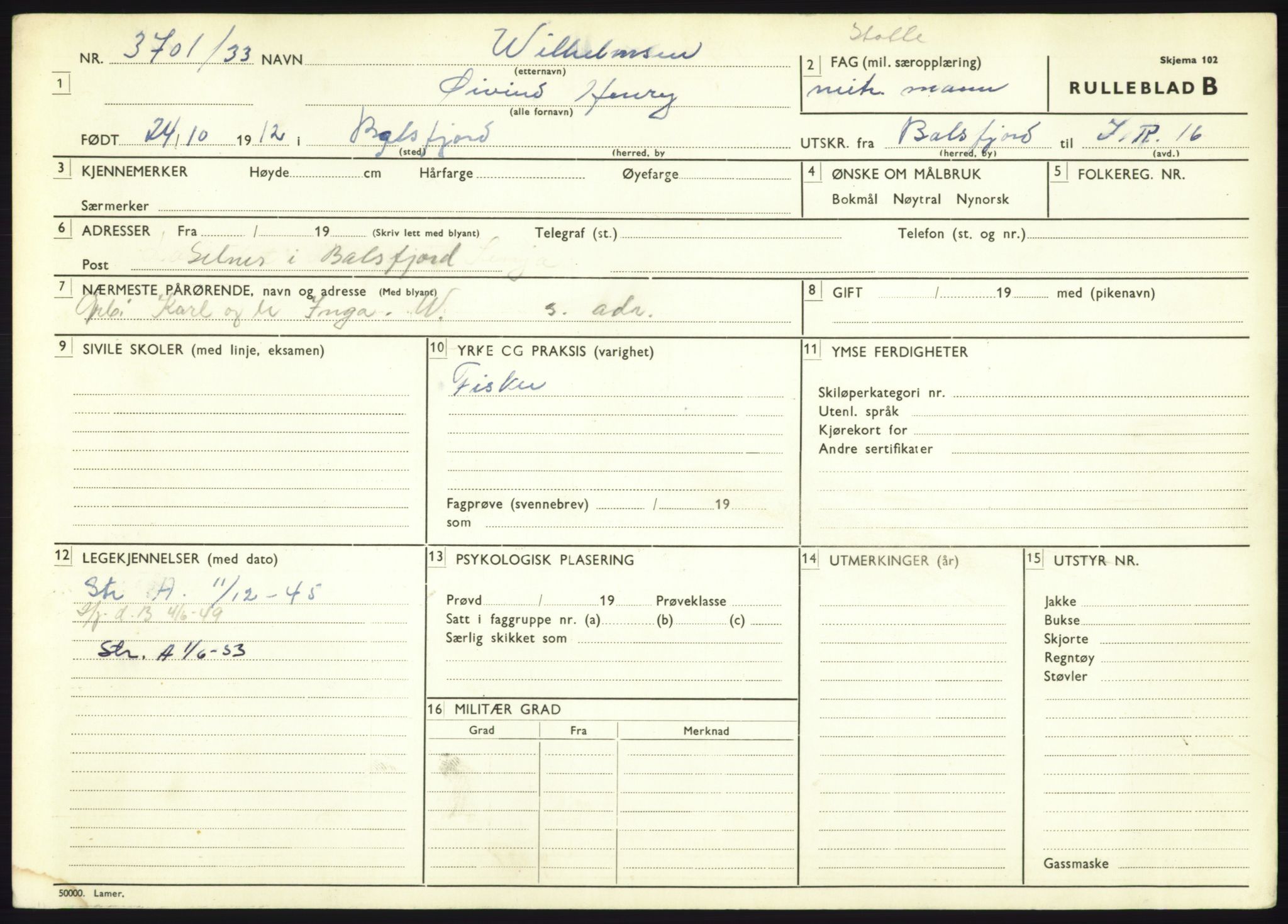 Forsvaret, Troms infanteriregiment nr. 16, AV/RA-RAFA-3146/P/Pa/L0017: Rulleblad for regimentets menige mannskaper, årsklasse 1933, 1933, p. 1355